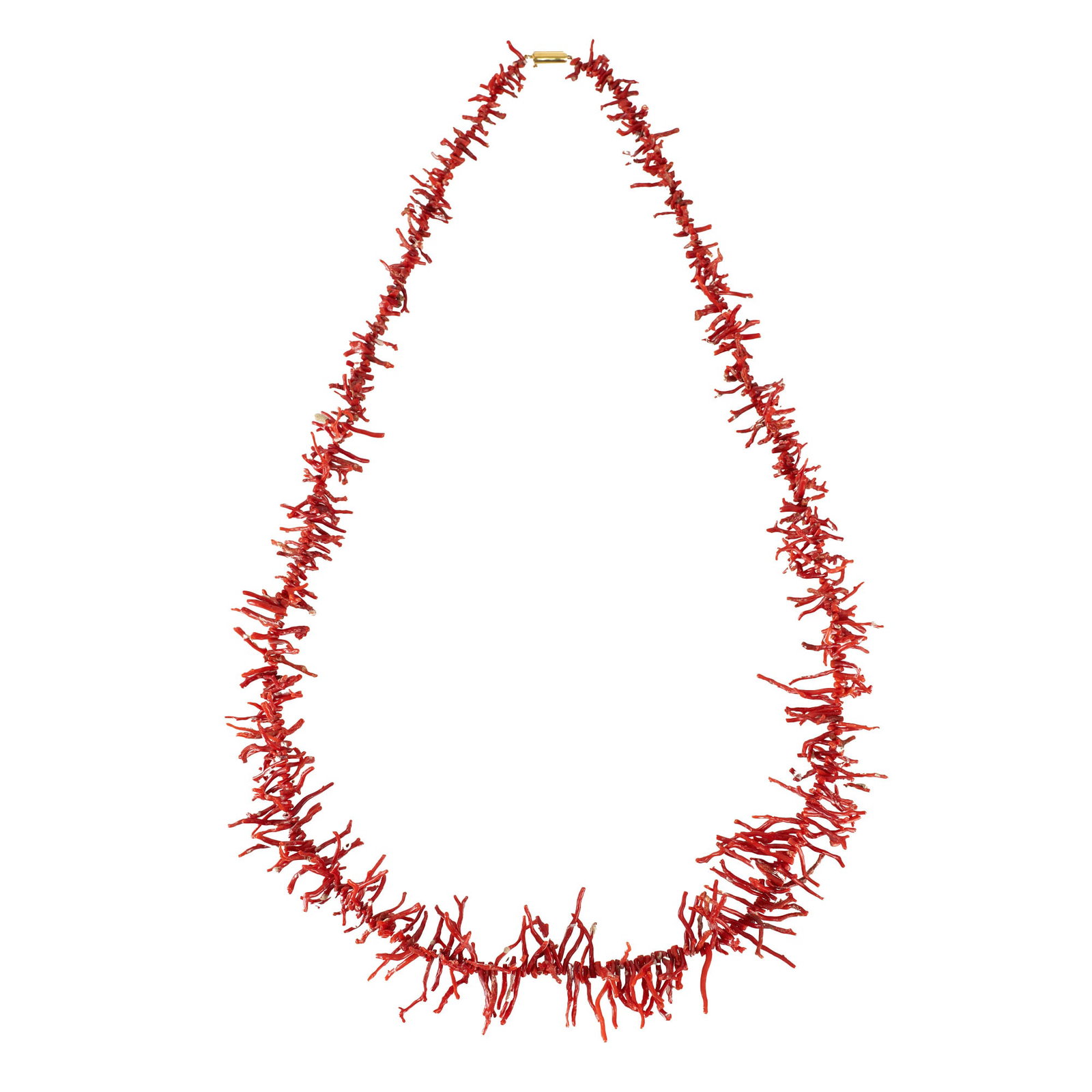 VIRGILIO SECO (20th/21st) - Necklace in coral and gilt silver: Red coral necklace, silver clasp, contrast 925 eagle. Signs of wear. Dim.: 70cm