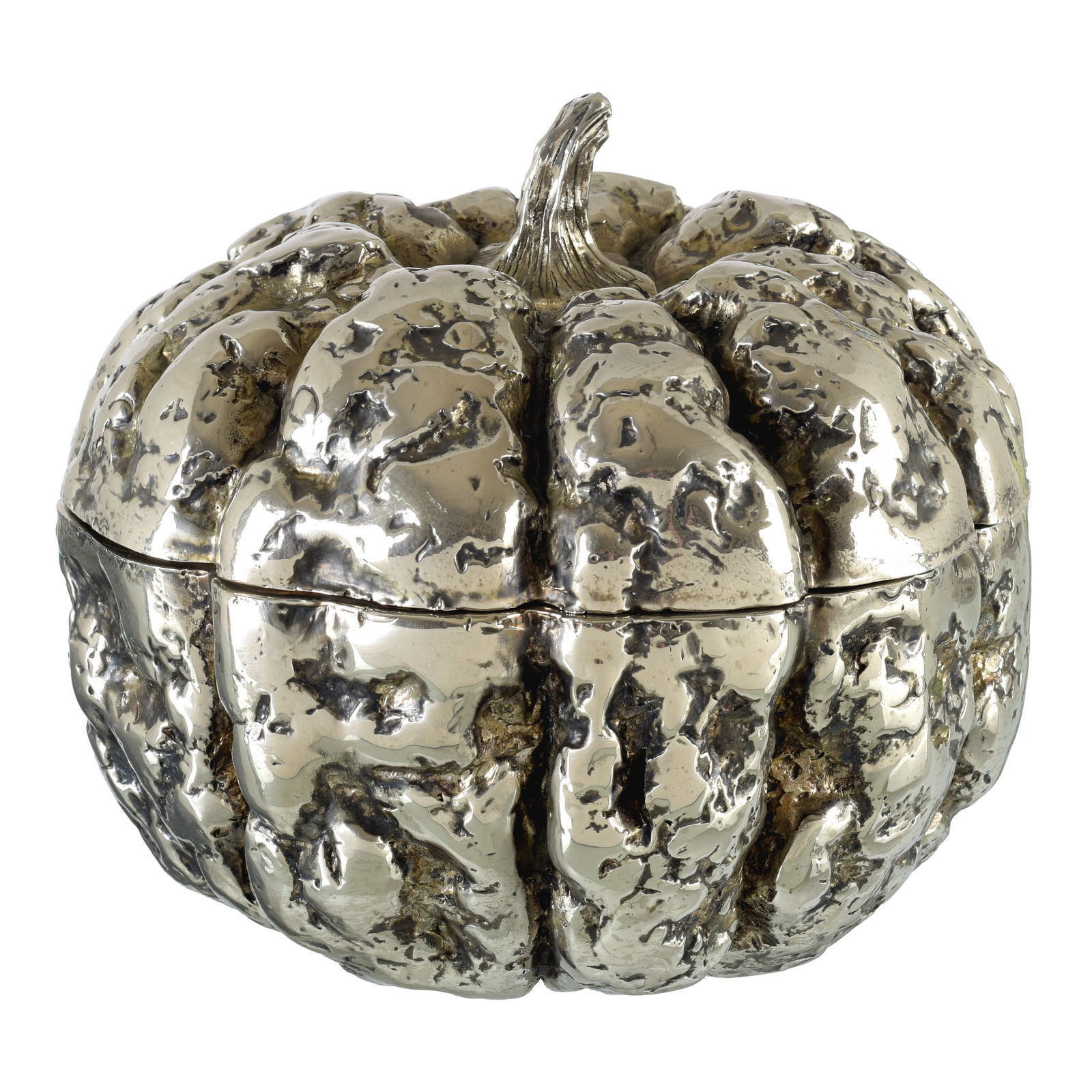 ITALIAN WORK, c.1970 - 'Pumpkin' ice bucket: Italy, c.1970, metal-plated ceramic, naturalistic pumpkin shape. Signs of use. Dimensions: 21.5 x 23 cm.