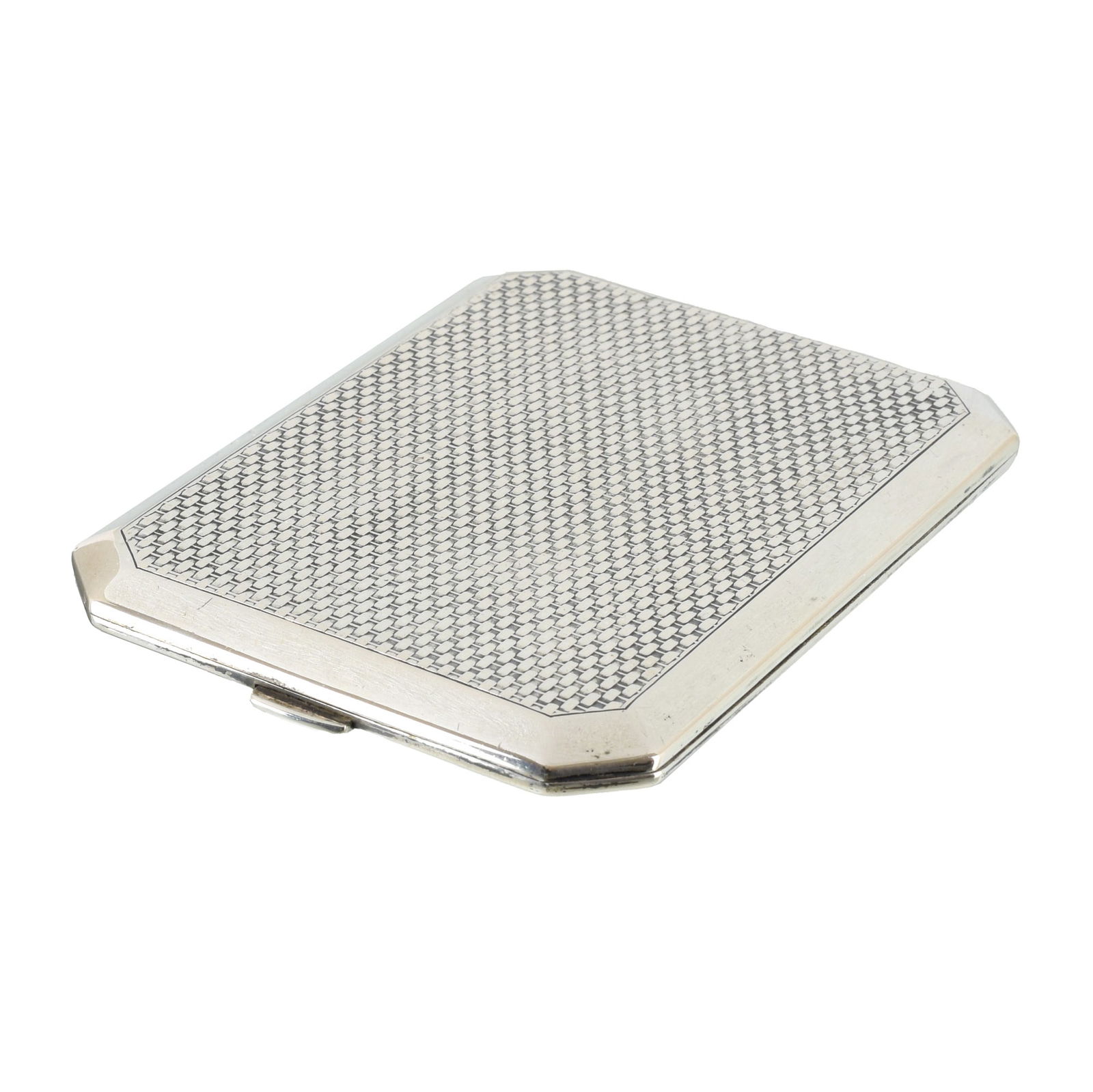 At-deco silver cigarette case: Portuguese silver, wild boar contrast II 833 (1887-1937), guilloche decoration. Signs of wear. Approx. weight: 135g. Dim.: 11.5cm,