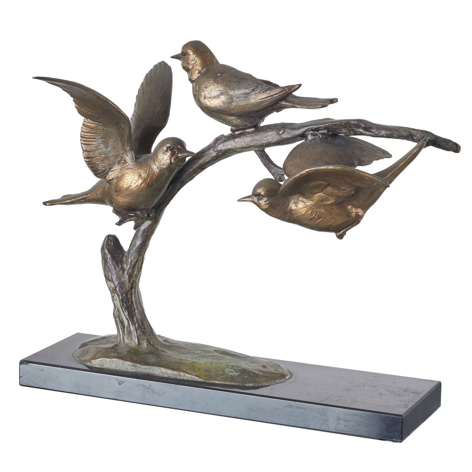 WILHELM CARL ROBRA (1876-1945) (Attributed) - Bronze sculptural group 'sparrows': Germany, c.1930, sculptural group representing sparrows in patinated bronze, marble base. Signs of use. Dimensions: 30cm.