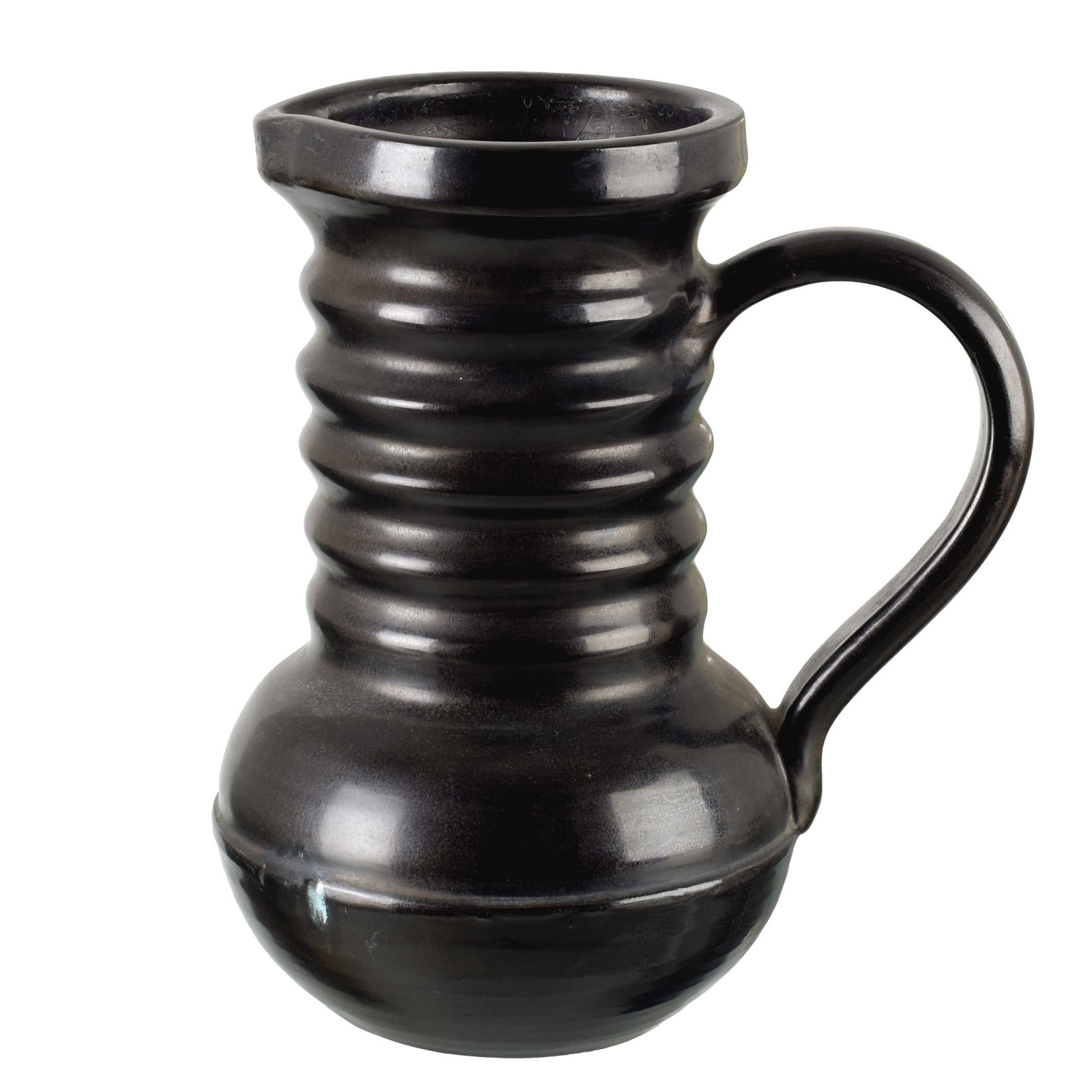 MADOURA / SUZANNE RAMIE (1907-1974) - Jug with fluted neck and handle: France, c.1950, in faience from the Madoura Atelier, monochrome black decoration. Marked on the base. Signs of use. Dim.:22cm.