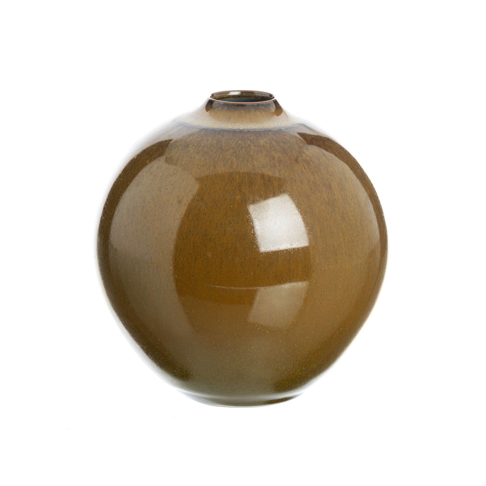 ROBERT DEBLANDER (1924-2010) - Ovoid teadust Vase: France, c.1980-90, molded and glazed ceramic with ochre and russet 'teadust' mouchete decoration, signed 'Deblander' on the base. Signs of use. Dim.: 16.5 cm.