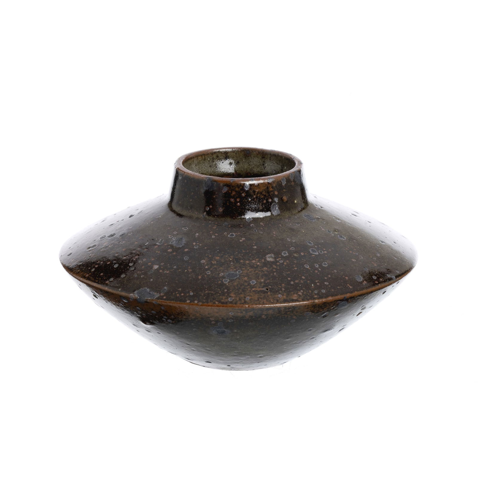 ROBERT DEBLANDER (1924-2010) - Toupie stoneware vase: France, c.1960-70, moulded pyrite stoneware, wood-fired, polychrome glazed decoration in earthy and greenish tones. Marked 'Deblander' on the base. Signs of use. Size: 16cm.