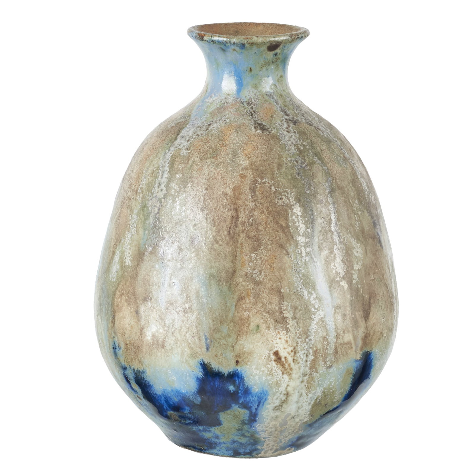 ROGER GUERIN (1896-1954) - Vase: Belgium, c.1930, in stoneware, drip decoration in ochre and blue. Mark on the base and dated. Signs of use. Dim.: 13.5cm.