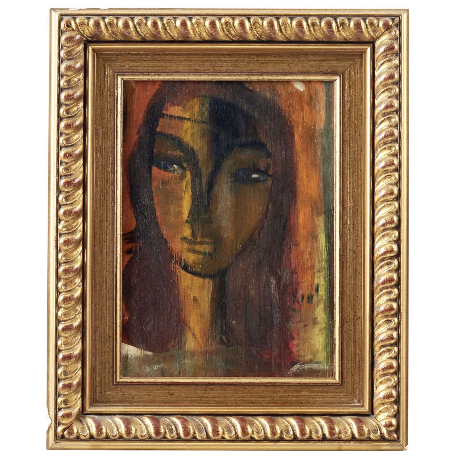 BRAZILIAN WORK, c.1950 - Female portrait: Oil on wood. With inscription, dated 1952. Framed. Dimensions: 27.5 x 19.5 cm.