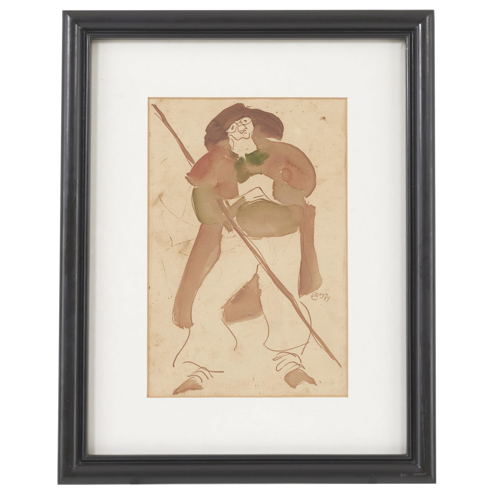 ESPIGA PINTO (1940-2014) - Alentejano: Watercolour on paper. Signed and dated 1959. Framed. Dim.:33x22cm.