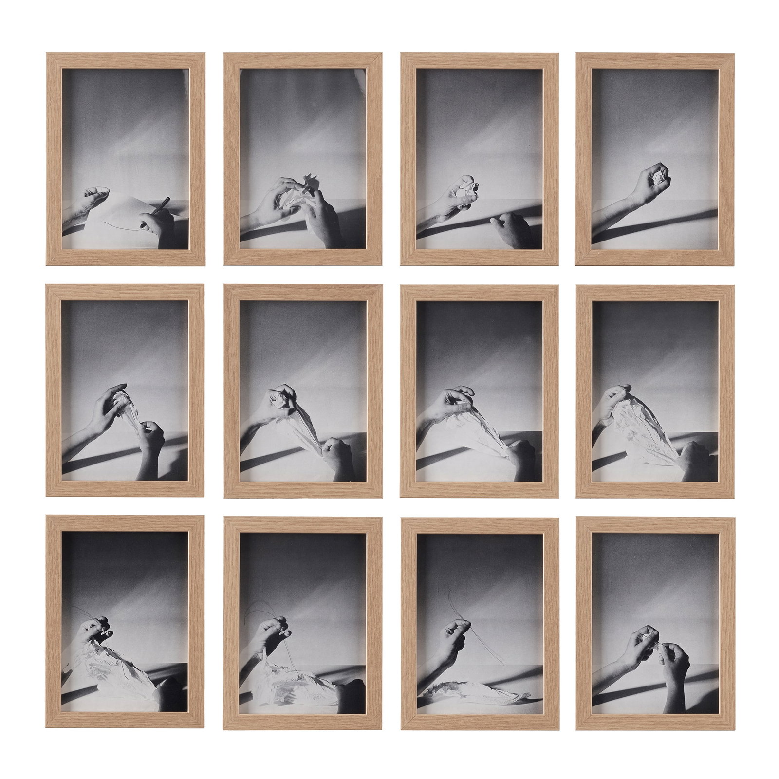 HELENA ALMEIDA (1934-2018) - Inhabited Drawing, Polyptych (12 elements): Screen prints on paper, from the limited edition of an artist?s book published by Modulo - Centro Difusor de Arte, in November 1979. Framed. Signs of wear. Size: 18x12cm (each).