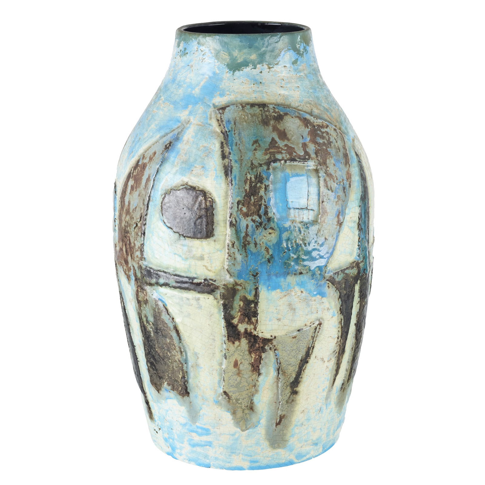 FERREIRA DA SILVA (1928-2016) - Large ceramic vase: Portuguese modernist ceramic, c.1950/60, marked Secla, hand-painted polychrome glazed decoration. Signed. Signs of use. Dimensions: 39cm.