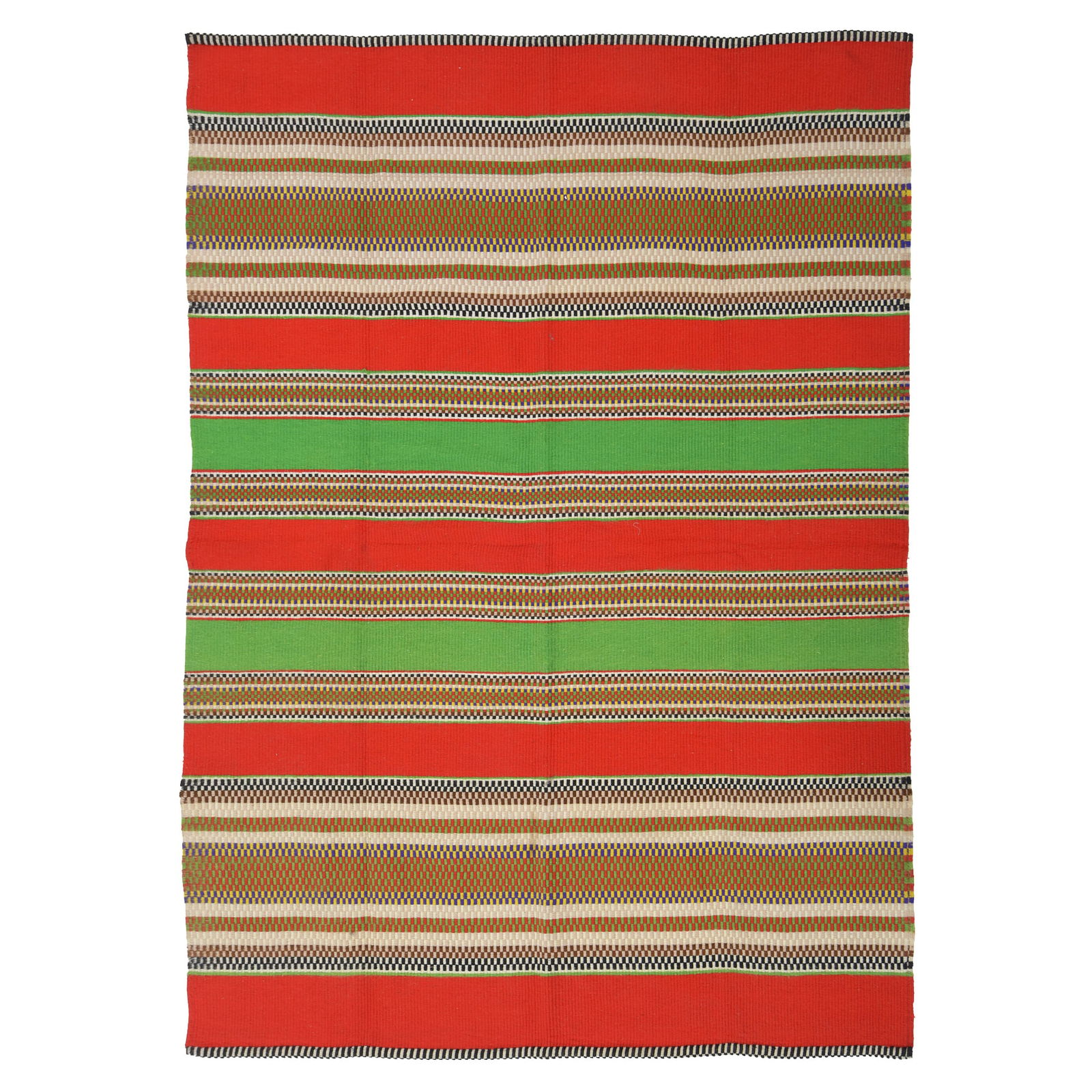 Reguengos de Monsaraz Blanket: Portugal, Reguengos de Monsaraz, c.1950, polychrome wool yarn. Label 'Lanificios Paixao'. Dimensions: 205.5x154cm.
