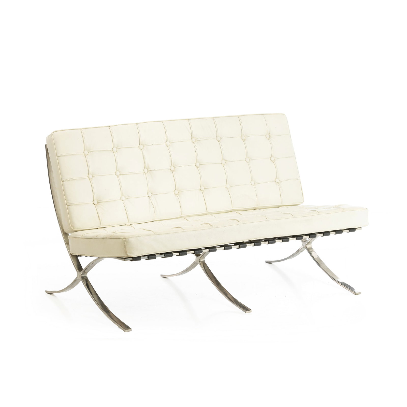 After MIES VAN DER ROHE - Two-seater sofa in white leather 'Barcelona' (1 of 1)