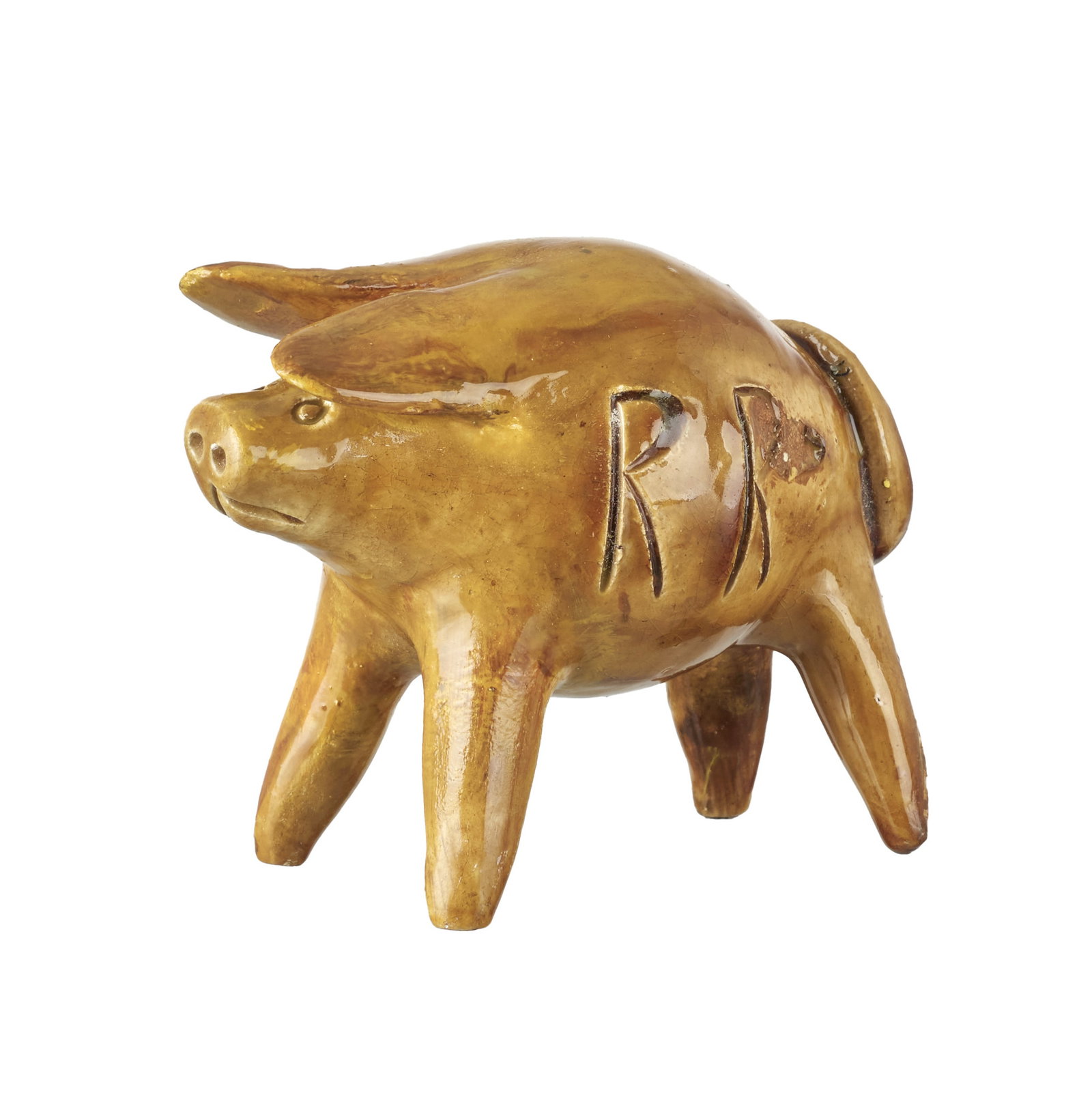 ROSA RAMALHO (1888-1984) - Pig: Glazed clay folk sculpture, signed RR. Signs of use. Dim.: 9cm.