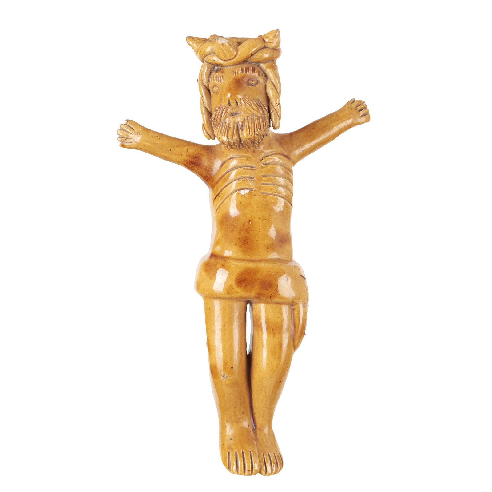 JuLIA RAMALHO (b.1946) - Christ: Glazed popular clay sculpture, signed JR. Signs of use. Dim.:26cm.