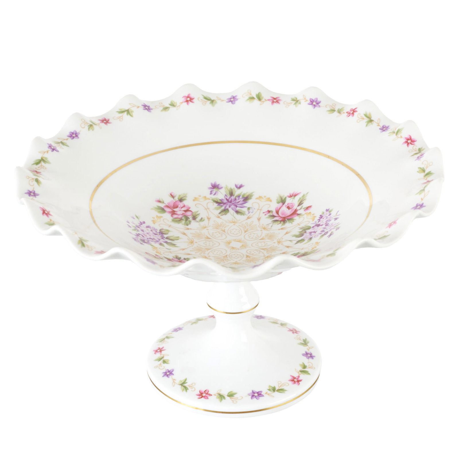 VISTA ALEGRE - Fruit bowl: Porcelain from the Vista Alegre factory, with polychrome and gold decoration featuring floral motifs. Marked. Signs of use. Dim.: 24.5cm.