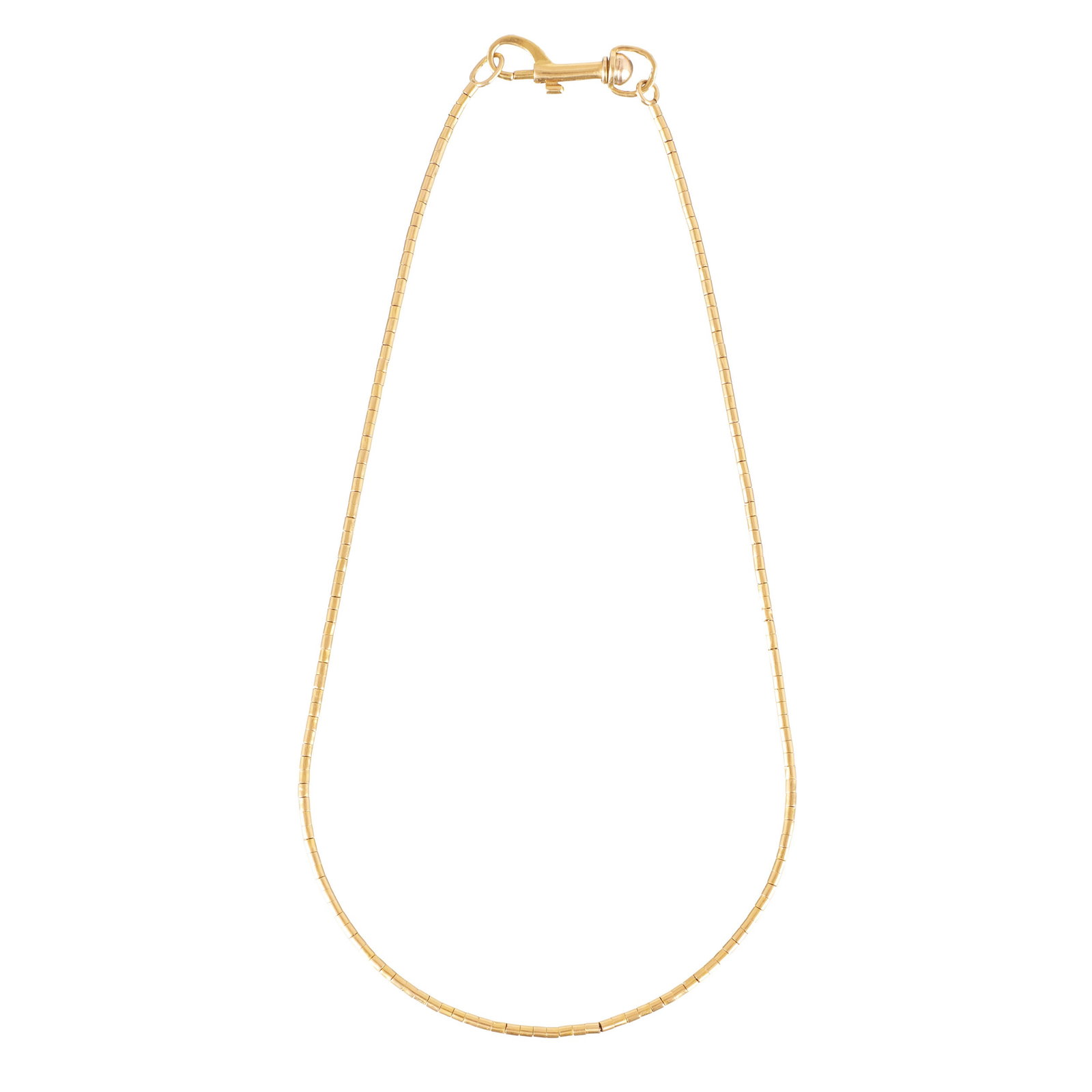 Gold necklace: Yellow gold, stag hallmark, tubular bead chain. Signs of wear. Approx. weight: 13.1g. Dimensions: