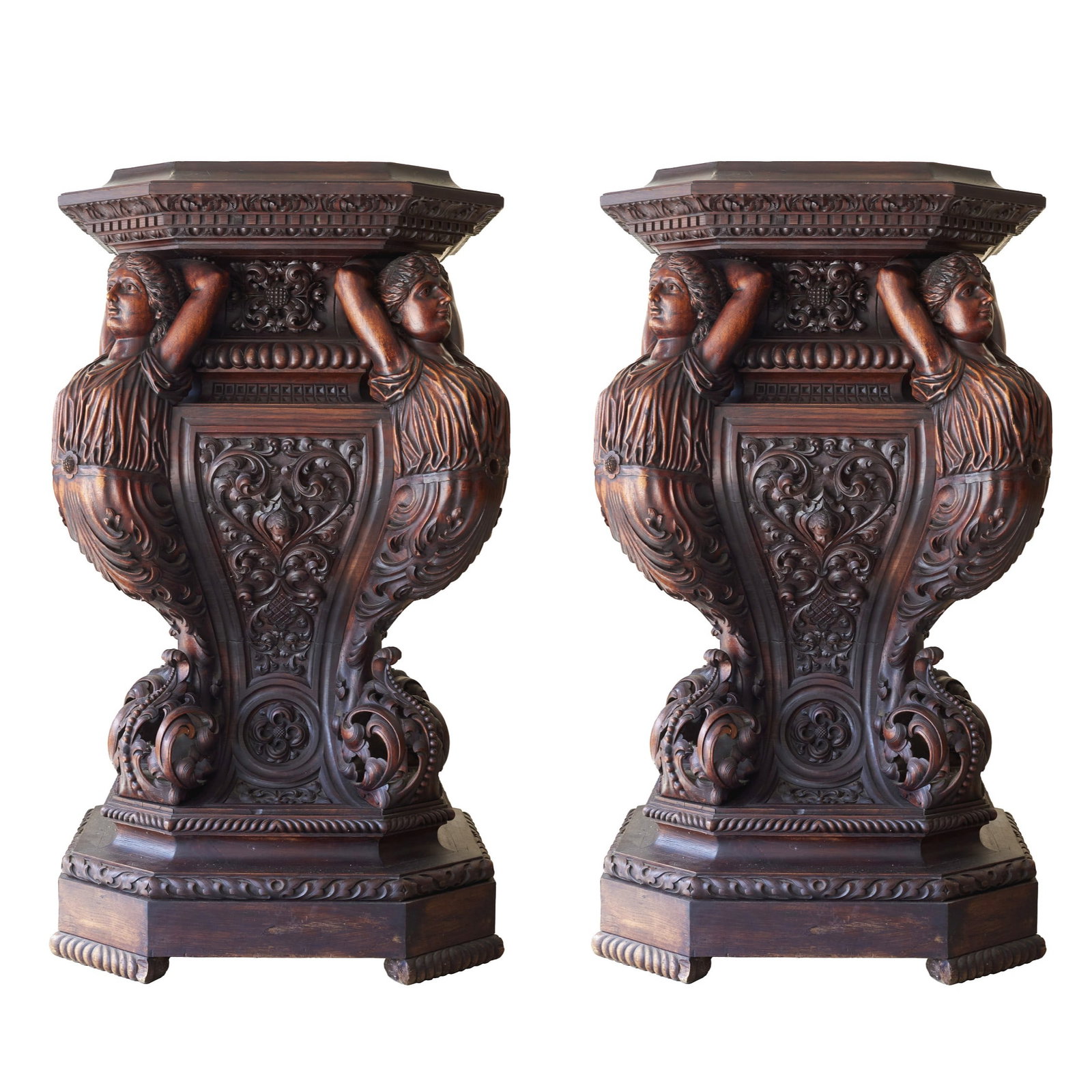 Pair of Neo-Renaissance Pedestals with Caryatids (1 of 3)