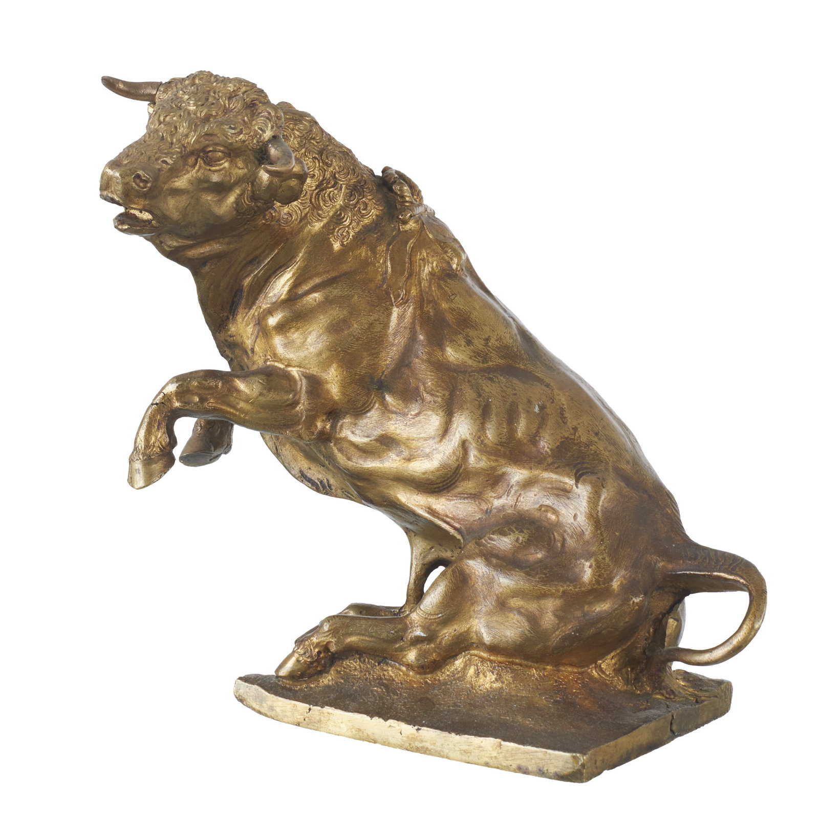 Gilt bronze Bull: France, 19th century, naturalistic sculpture in gilded bronze. Dimensions: 18.5 cm.