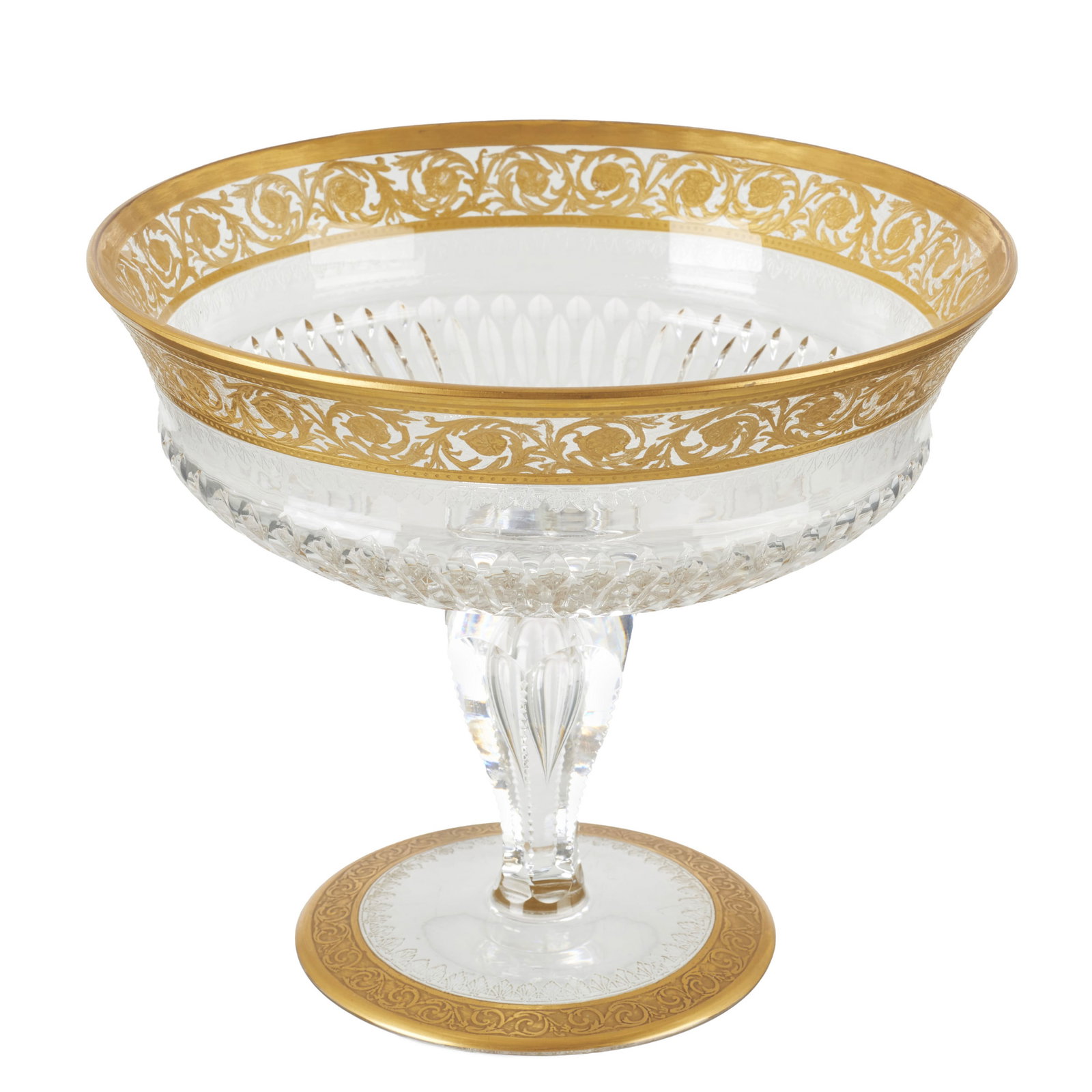 SAINT LOUIS - 'Thistle Gold' Crystal Bowl: Crystal from the Saint Louis factory, with faceted decoration and gold detailing. Signs of use. Dim.: 22cm.