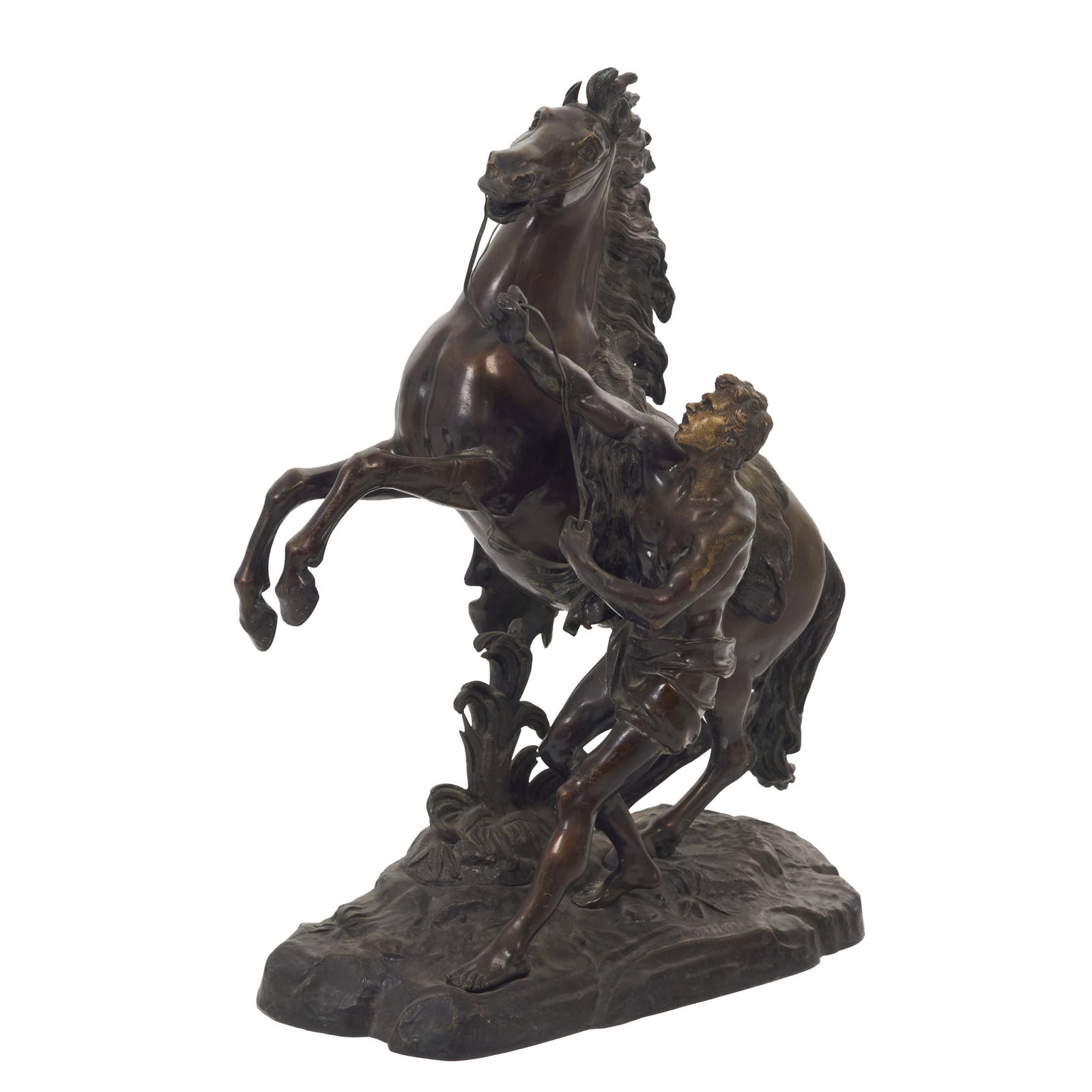 'Cheval de Marly': France, 20th century, patinated bronze sculpture based on an original in Carrara marble, created between 1743 and 1745 by Guillaume Coustou (1677-1746). Signs of use. Dim.: 56cm.