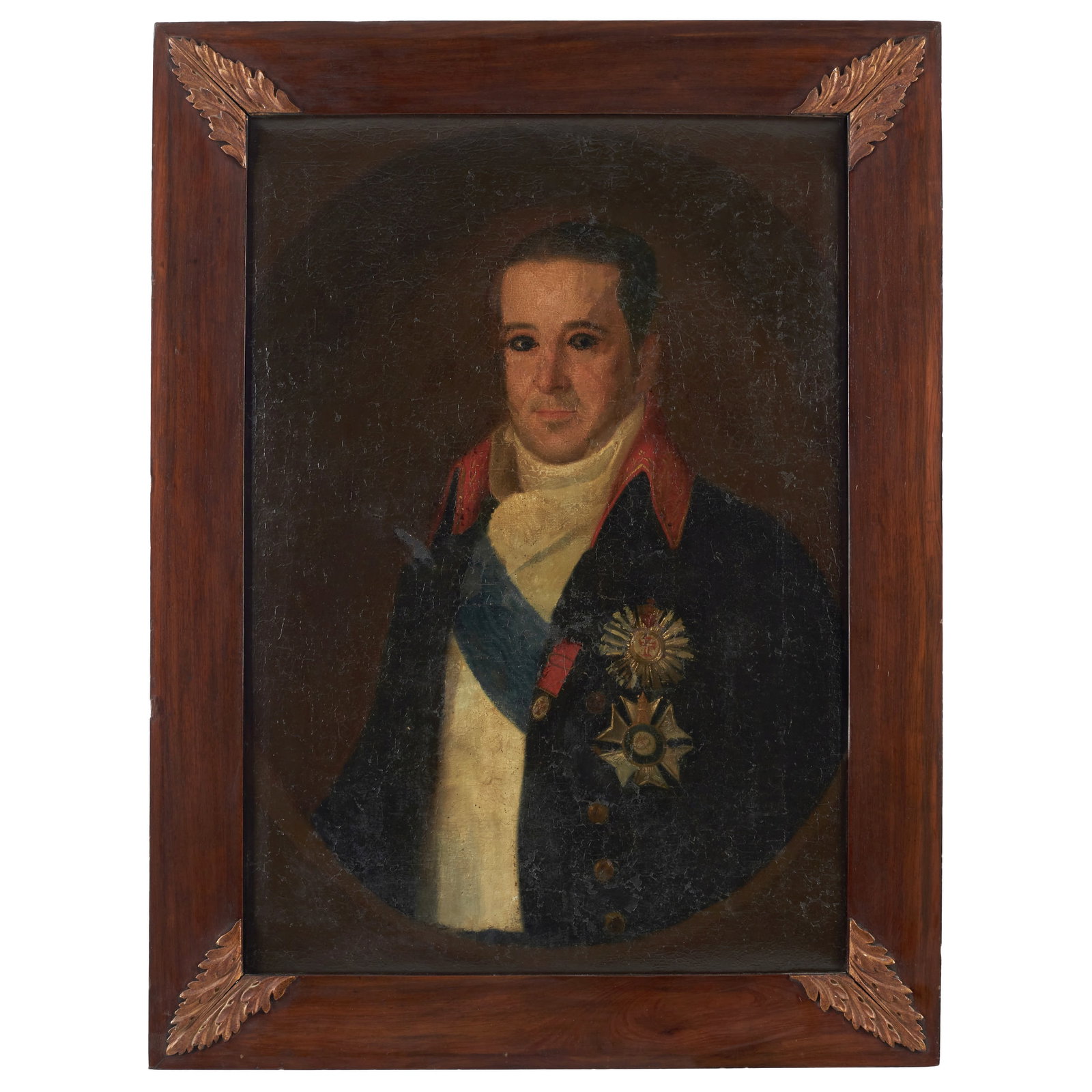 PORTUGUESE SCHOOL, 19th century - Portrait of a Military: Oil on canvas, possibly depicting Brigadier Jorge Frederico Lecor, Madeira Island, wearing two insignia of the Military Order of Avis topped by the Sacred Heart of Jesus. Framed. Dimensions: 86x60cm.