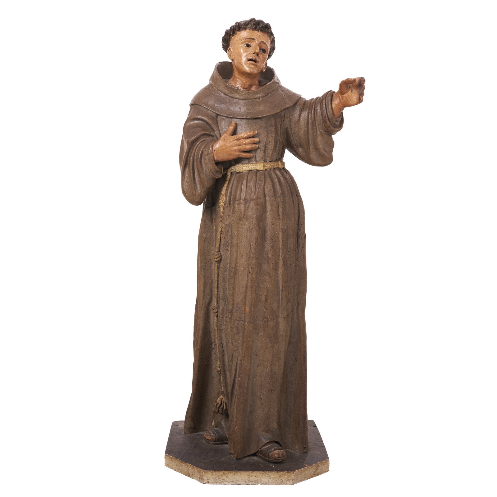 PORTUGUESE SCHOOL, 18th/19th centuries - St Francis of Assisi: Polychrome wooden sculpture depicting Saint Francis of Assisi. Signs of useand minor flaws. Dim.: 89.5cm.
