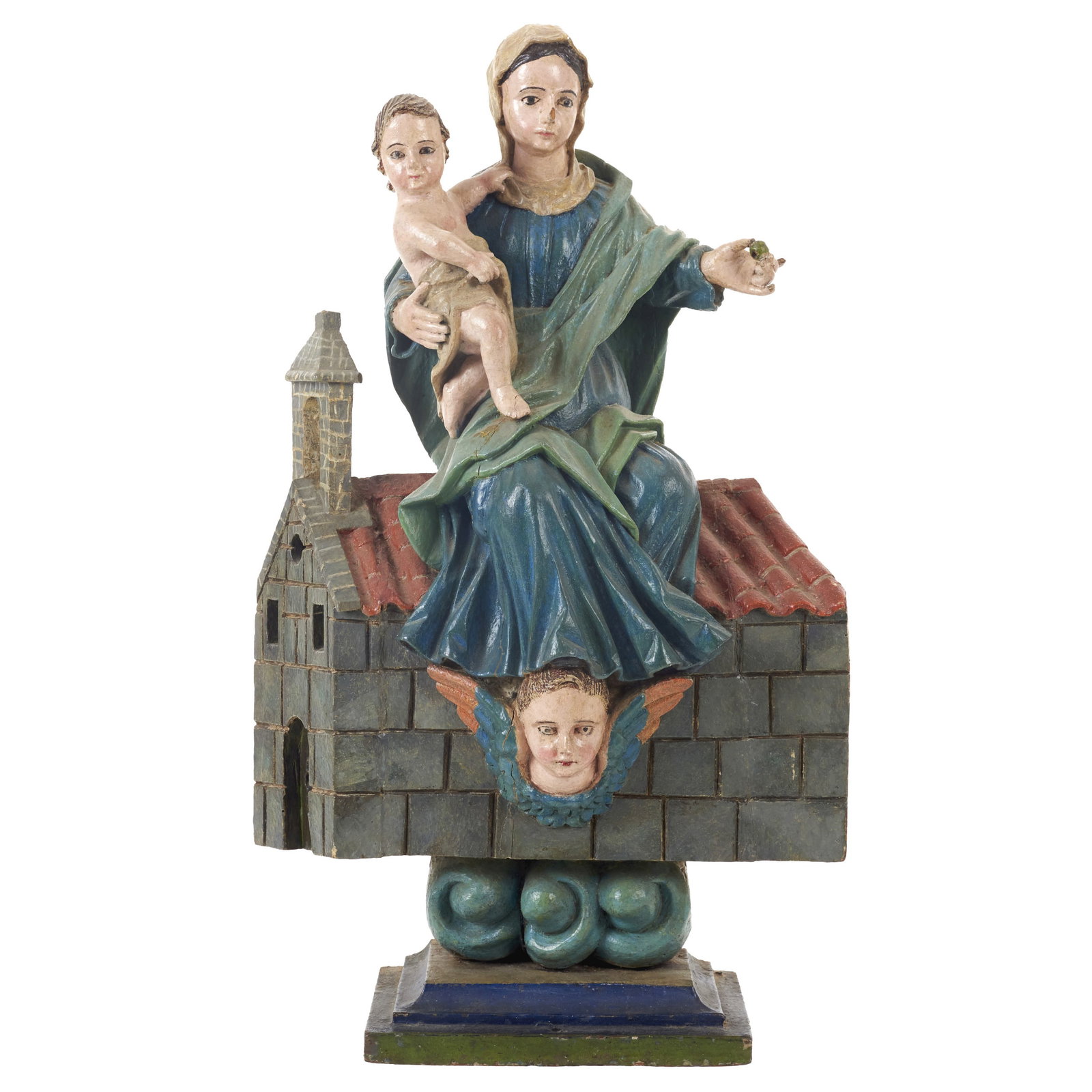 PORTUGUESE SCHOOL, 19th century - Holy Mother of the Church: Carved and polychrome wood sculpture. Signs of use. Dim.: 60.5cm.