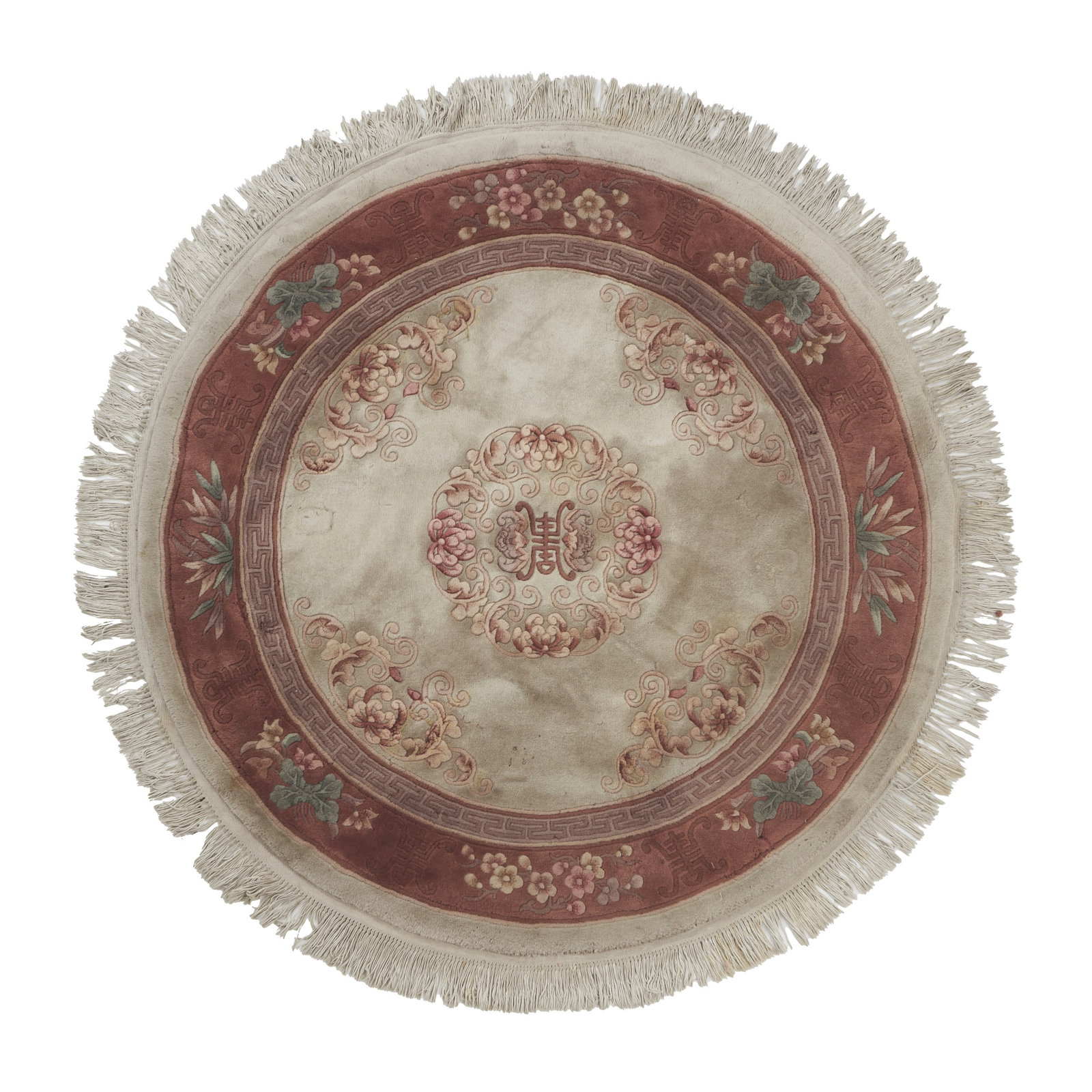 Chinese hallway Rug: Beijing, 20th century, polychrome wool yarn, decorated with stylised bamboo branches, Chinese characters and floral motifs. Signs of use. Dim.: 325x69cm.