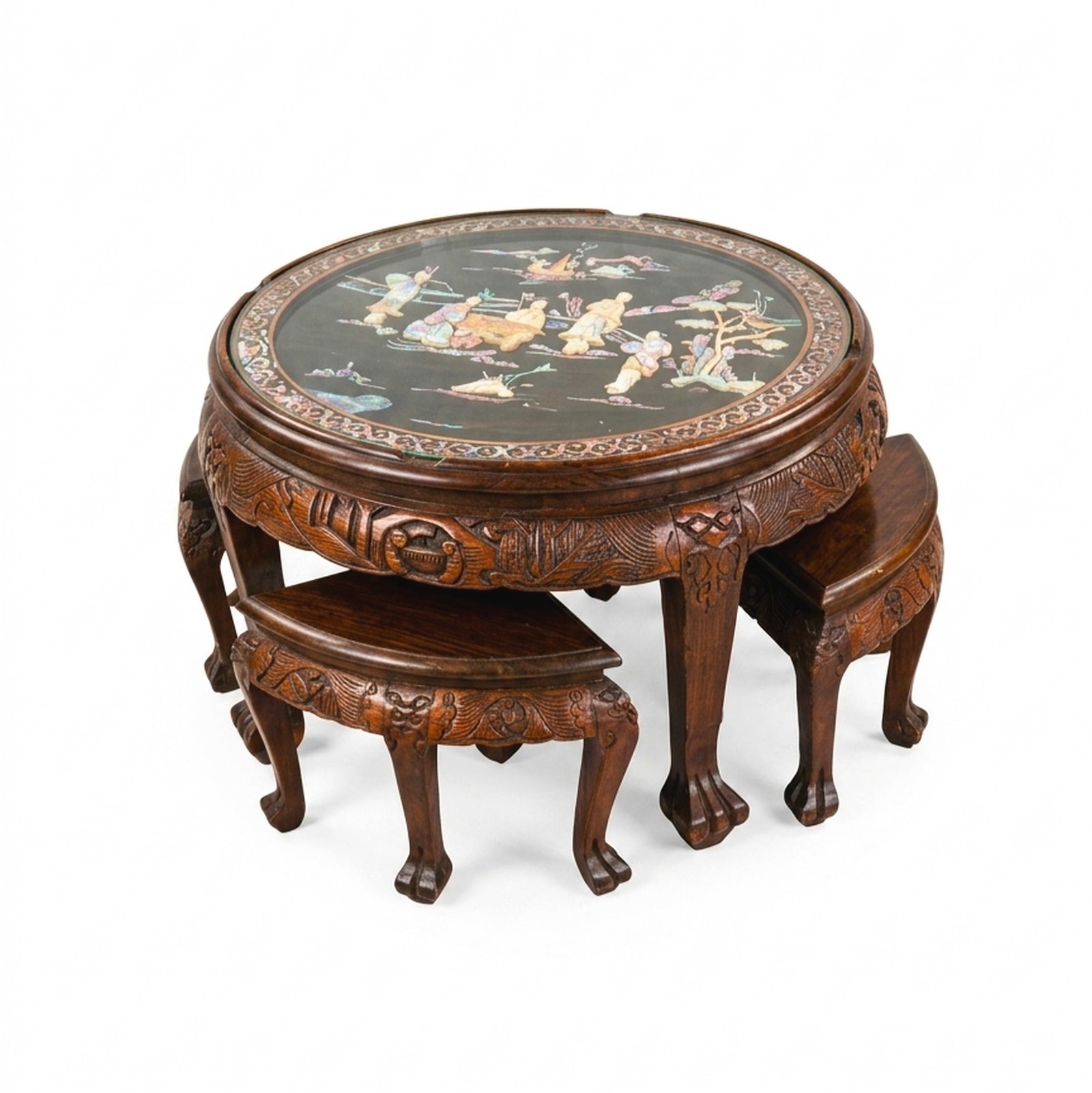 Set with coffee table and four Chinese benches (1 of 1)
