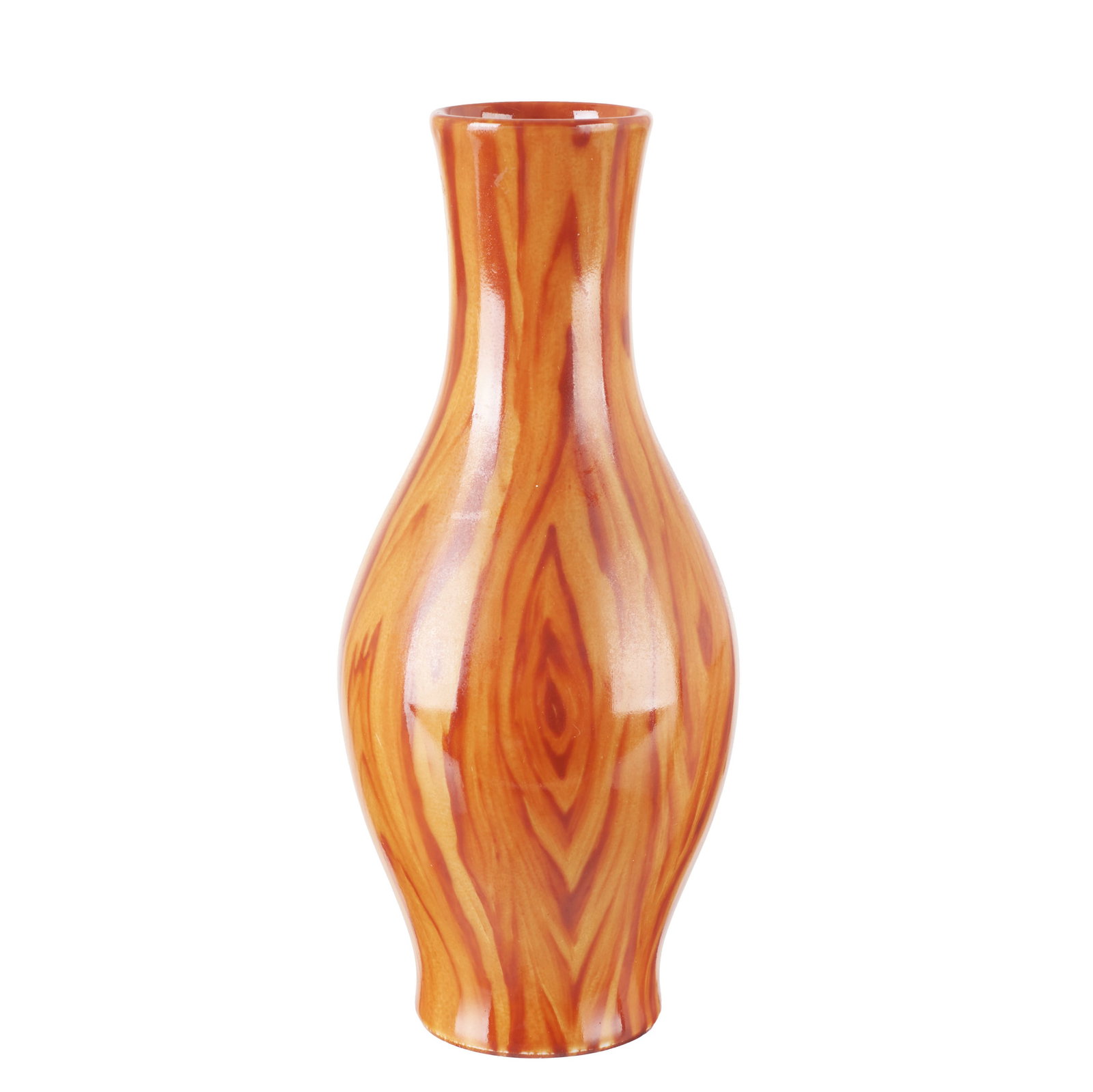 Faux-wood chinese porcelain vase: China, Republic, molded porcelain, glazed decoration simulating wood. Qianlong mark on the base. Signs of use. Dimensions: 17.5cm.