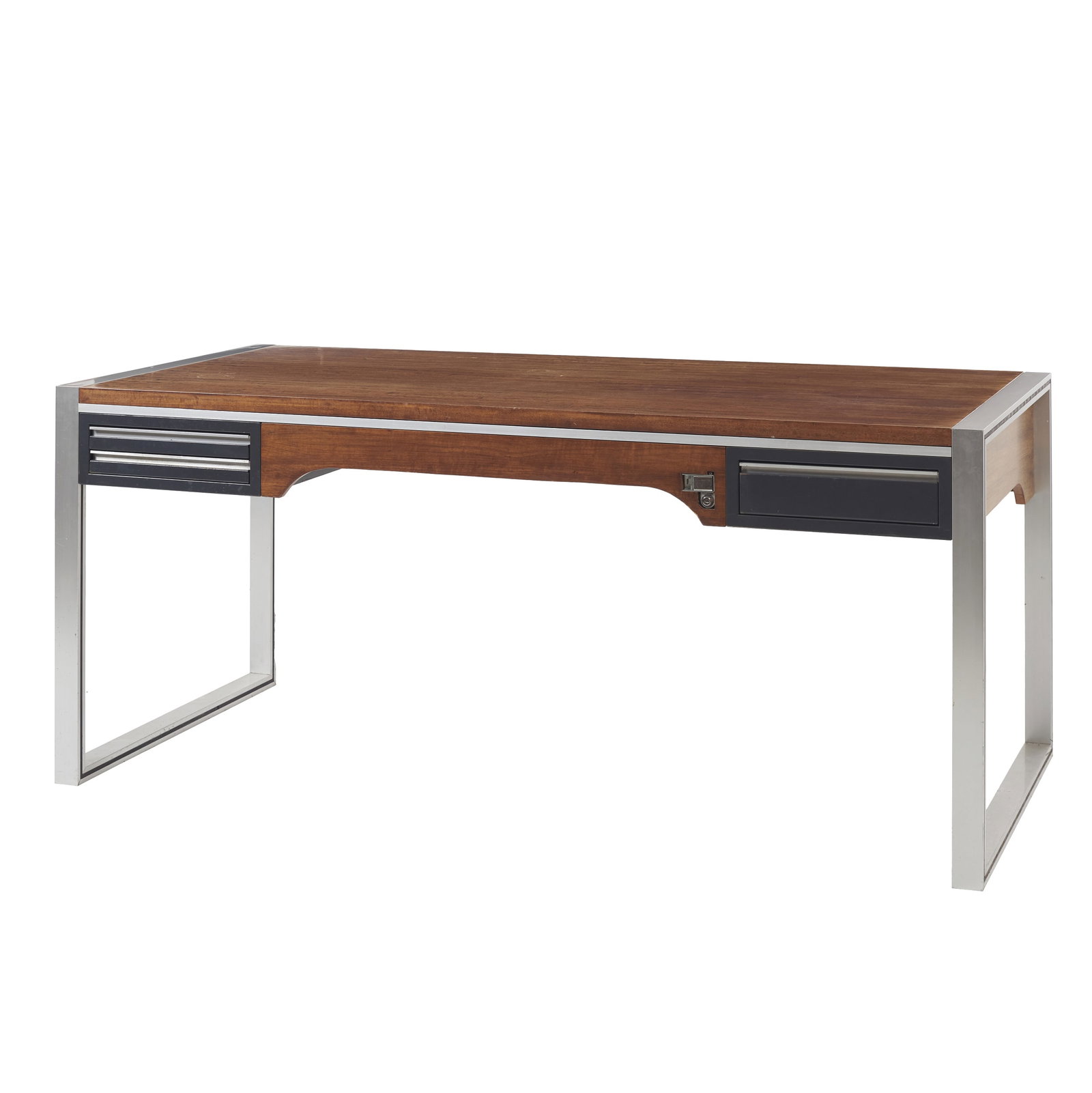 CLAUDE GAILLARD (b.1932) - Desk: Portugal, c.1970, made by Nacital, beechwood and brushed and chrome metal, rectangular top, front with three drawers. Minor flaws and defects. Dim.: 76.5x176x85cm.