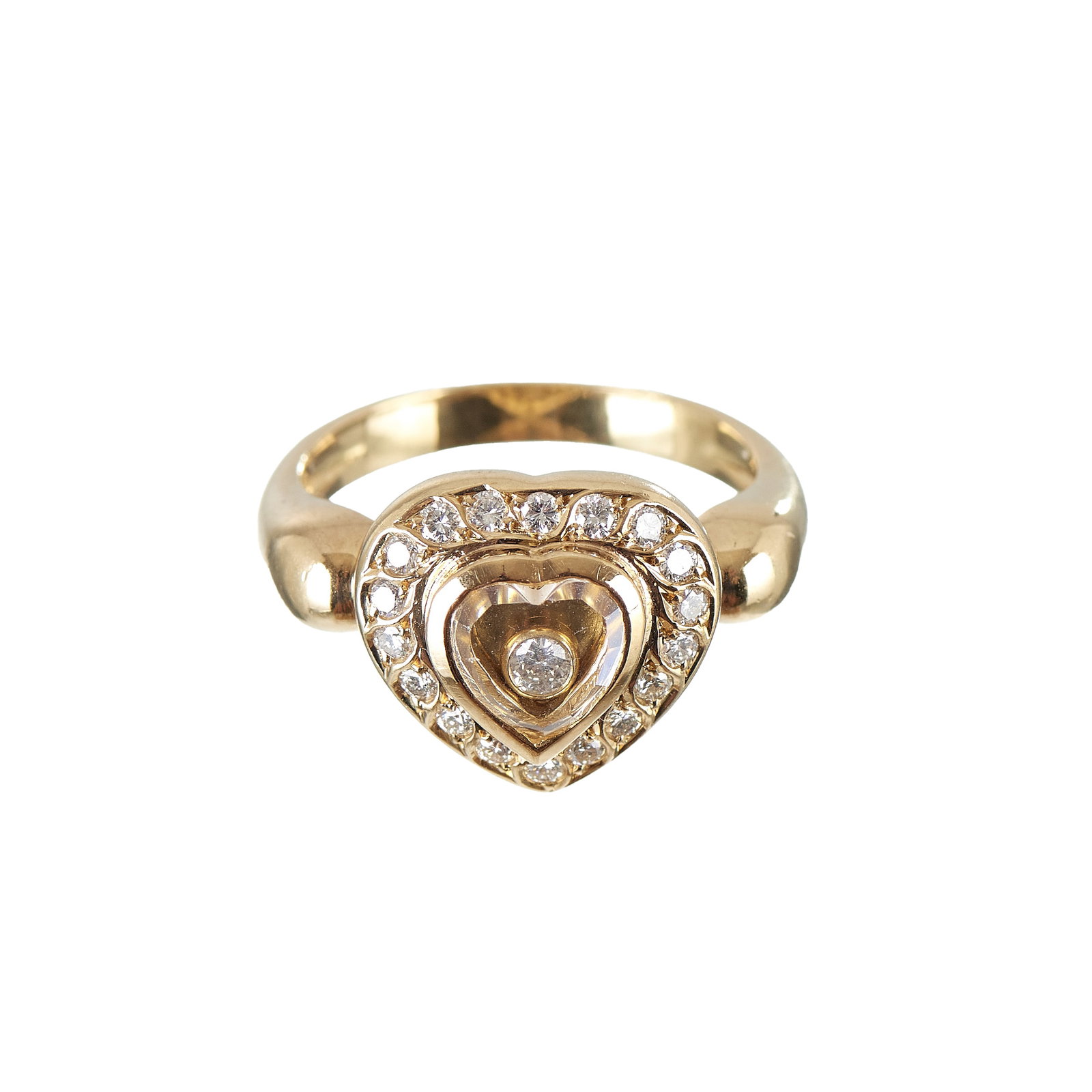 'Heart' gold ring: Yellow gold, 800 deer contrast, set with 19 brilliant-cut diamonds (0.33 carats). Signs of use. Approx. weight: 8.8g. Size: 13.