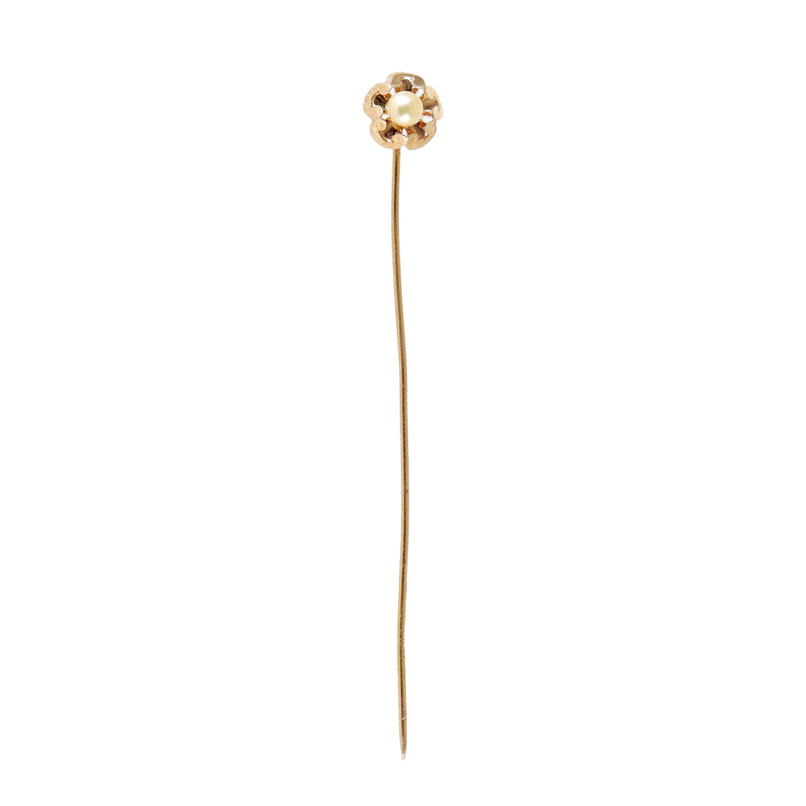 Gold tie pin with a pearl: Yellow gold, 800 dragon's head contrast, with a cultured pearl. Signs of use. Approx. weight: 0.7g. Dim.: 6.5cm.