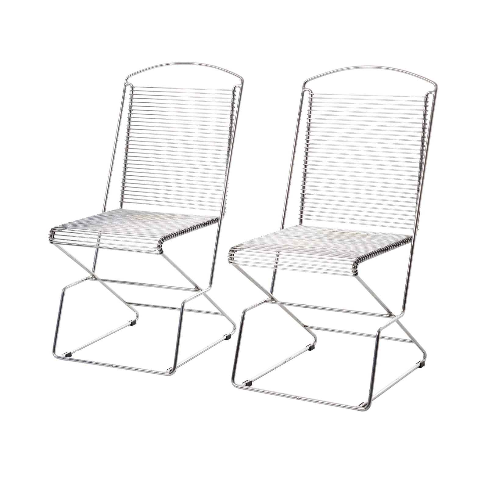 TILL BEHRENS (b.1931) - Pair of Kreuzschwinger chairs: Germany, c. 1980, designed by Till Behrens for Schlubach; in chrome-plated tubular steel. Signs of use. Dim.: 97.5x48x47cm.