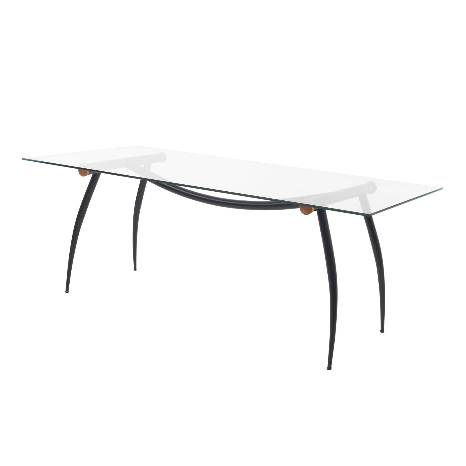 ITALIAMN WORK, c. 1980 - Dining table / desk: Italy, c. 1980; black-lacquered metal frame with wood details and a rectangular glass top. Signs of use. Dim.:72,5x190x90cm