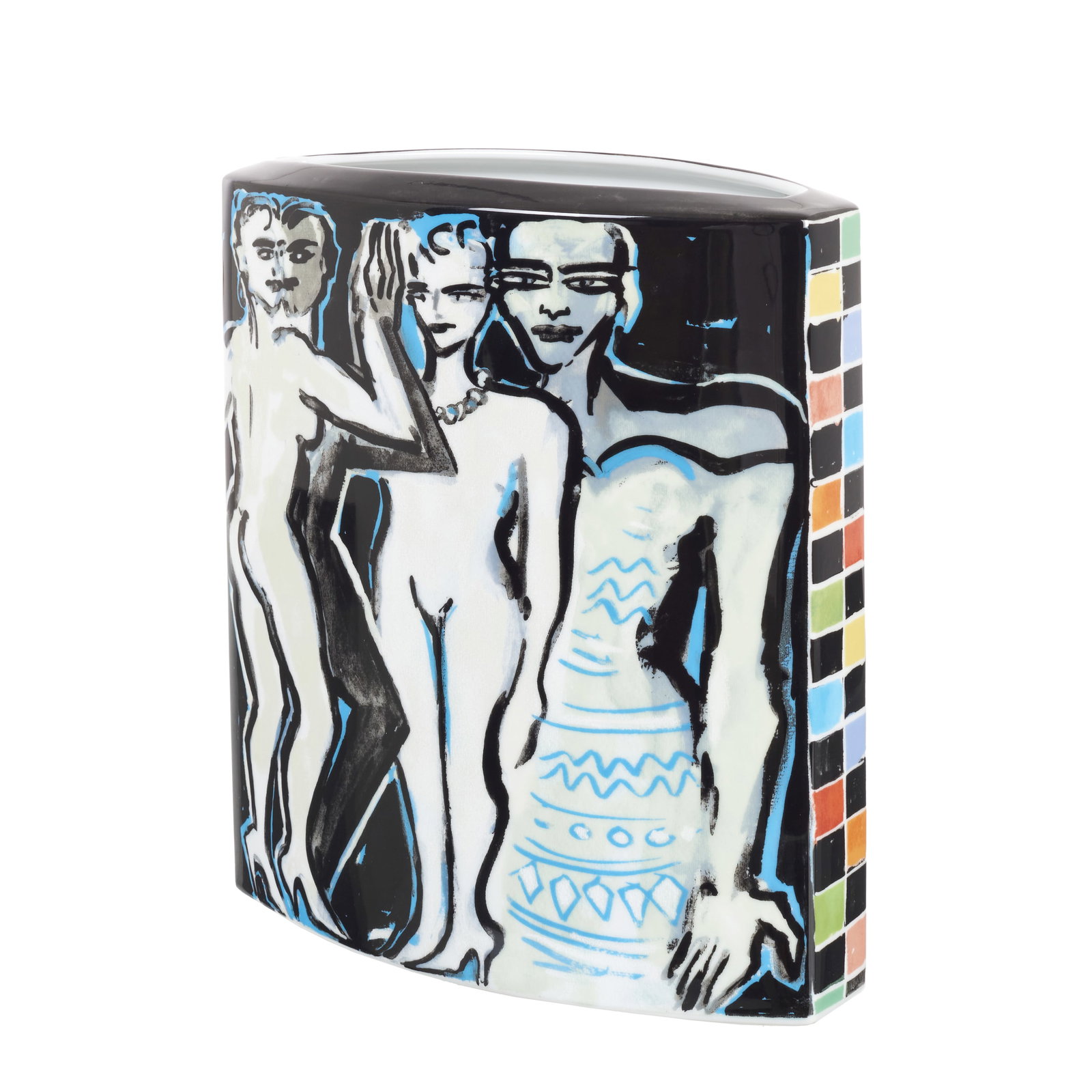 ELVIRA BACH (b. 1951) - 'To Be A Woman' Vase: German, c. 2000, designed by Elvira Bach for Rosenthal; polychrome decoration depicting stylised and expressive female figures. Marked and signed on the base, limited edition - no. 091/499. Signs of