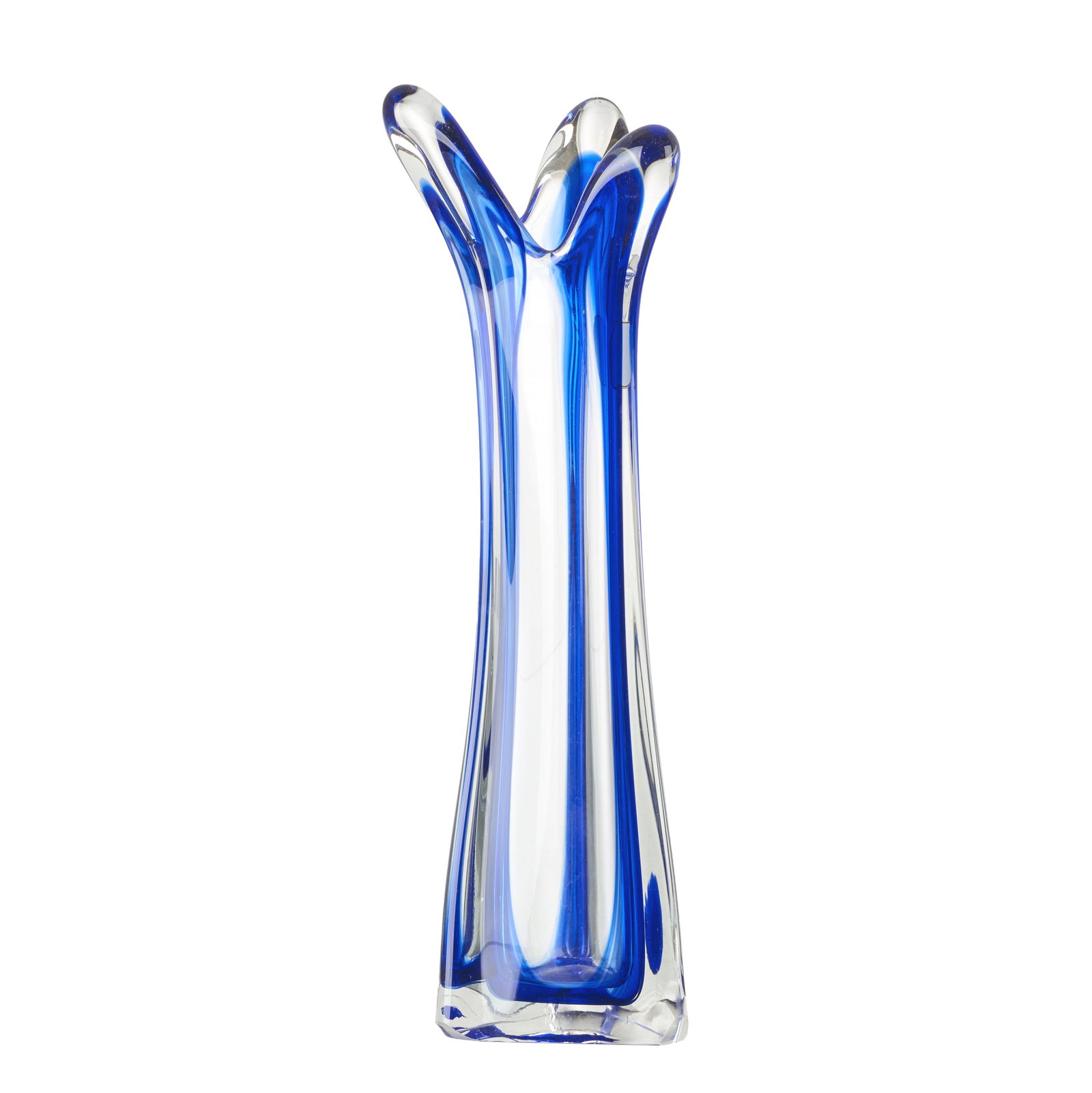 LUX GLASS - Vase: Austria, c. 1960-70, two-tone blown glass, clear and cobalt blue. Marked. Signs of use. Dim.: 35.5 cm