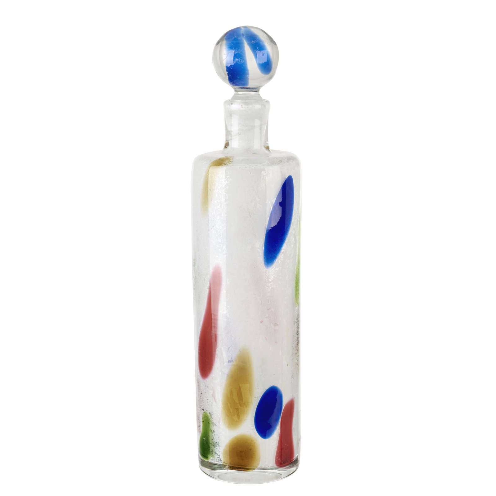 MURANO - Coloured glass bottle: Italy, c. 1980/90, in blown glass with polychrome decorations. Signs of use. Dim.: 35 cm