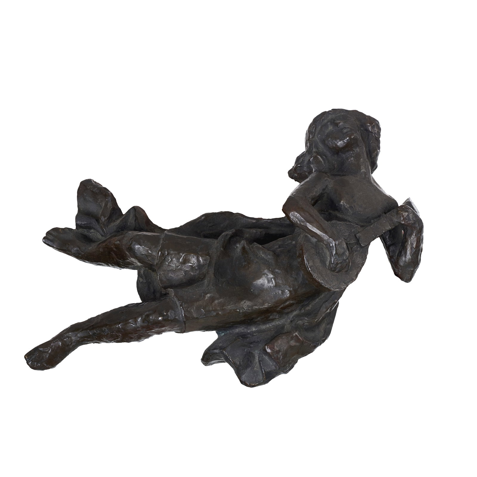 EDUARDO TAVARES (1918-1991) - 'Female figure playing the guitar': Patinated bronze sculpture depicting a female figure playing the guitar. Signed and dated 1952. Dim.: 33cm.