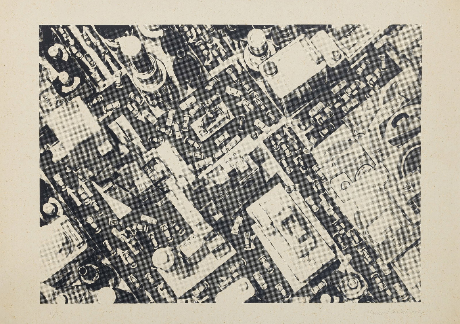 MANUEL CASIMIRO (b. 1941) - 'Cidade 2': Silkscreen on paper, signed, dated 1972 and numbered 5/75. Signs of use. Dim.: 41.5x57cm.
