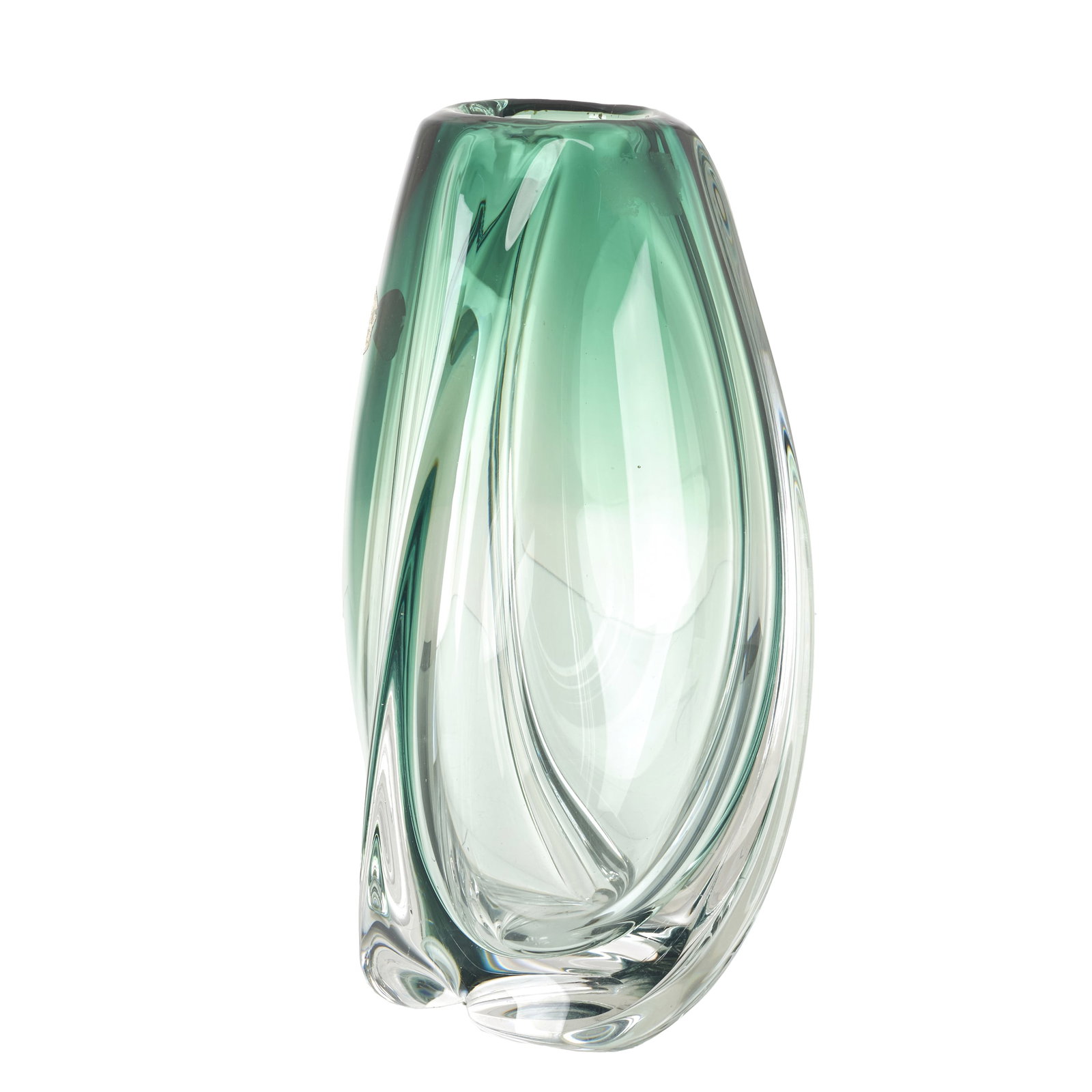 VAL ST. LAMBERT - Crystal vase: Belgium, c. 1950/60, in blown green glass. Marked. Signs of use. Dim.: 34cm.