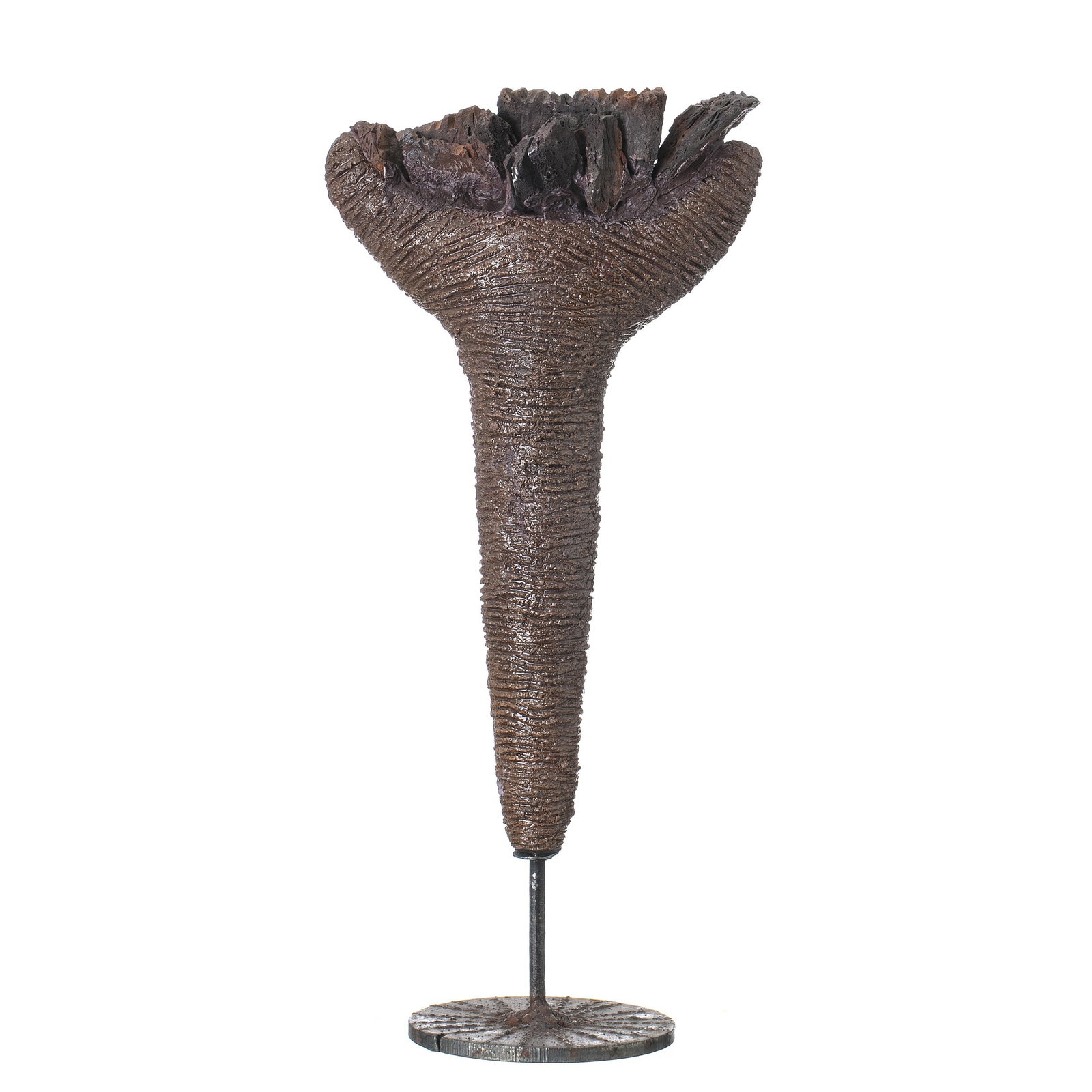 JOAO CARQUEIJEIRO (b.1954) - 'Untitled': Slate and clay sculpture, 'Raku' ceramic technique, with iron structural base. Attributable to Jo?o Carqueijeiro. Signs of wear. Dim.:45cm.