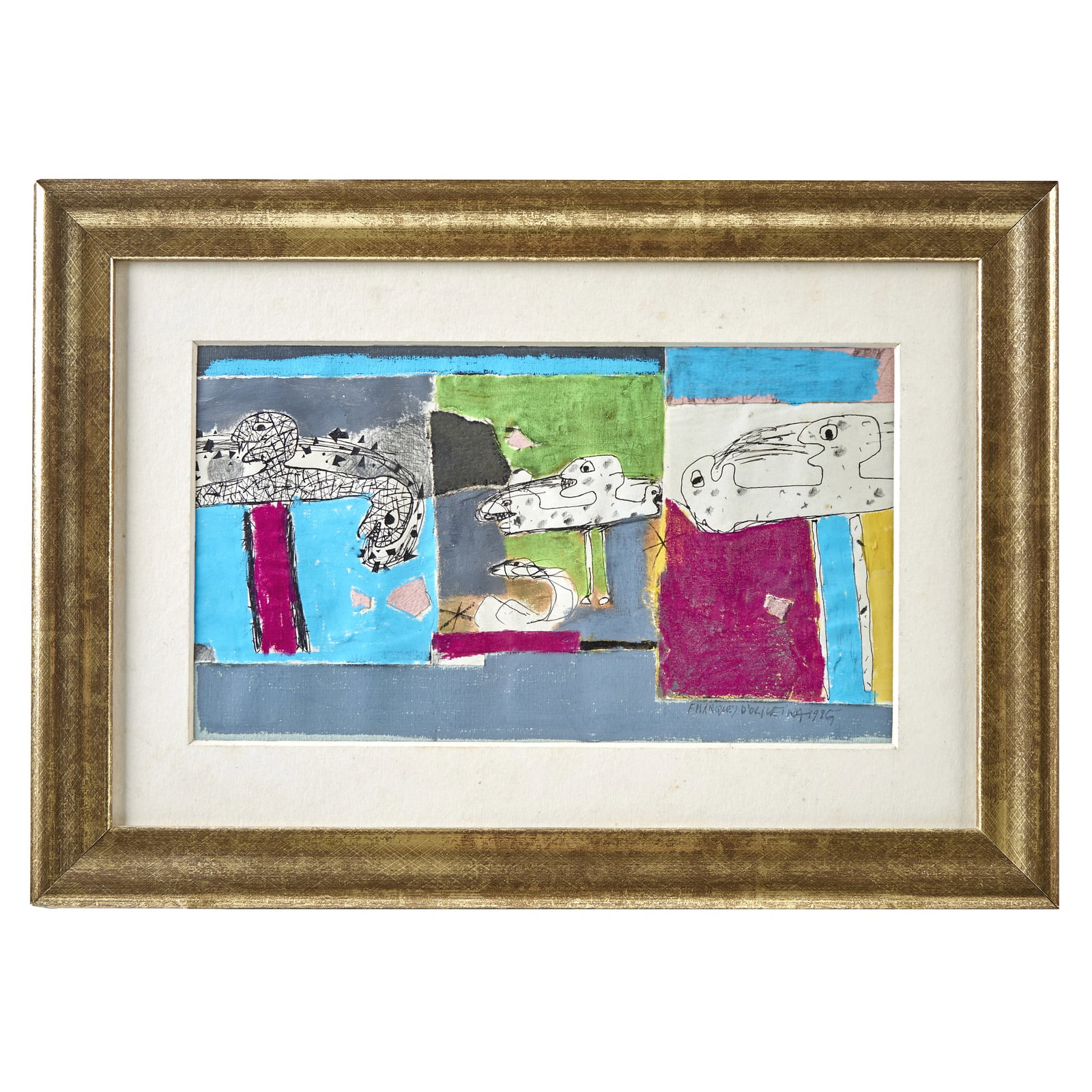 FERNANDO MARQUES DE OLIVEIRA (b. 1947) - Untitled: Mixed media on paper. Signed and dated 1985. Framed. Dim.: 15x26cm.
