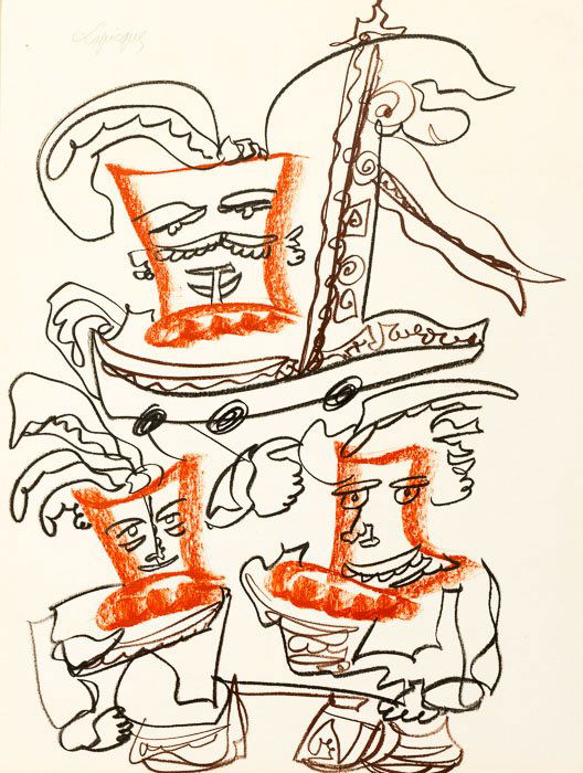 CHARLES LAPICQUE (1898-1988) - 'Sem tÃ­tulo' (Untitled): CHARLES LAPICQUE (1898-1988) - 'Sem tÃ­tulo' (Untitled) Crayon on paper, signed. Dim.: 62.5x47 cm.