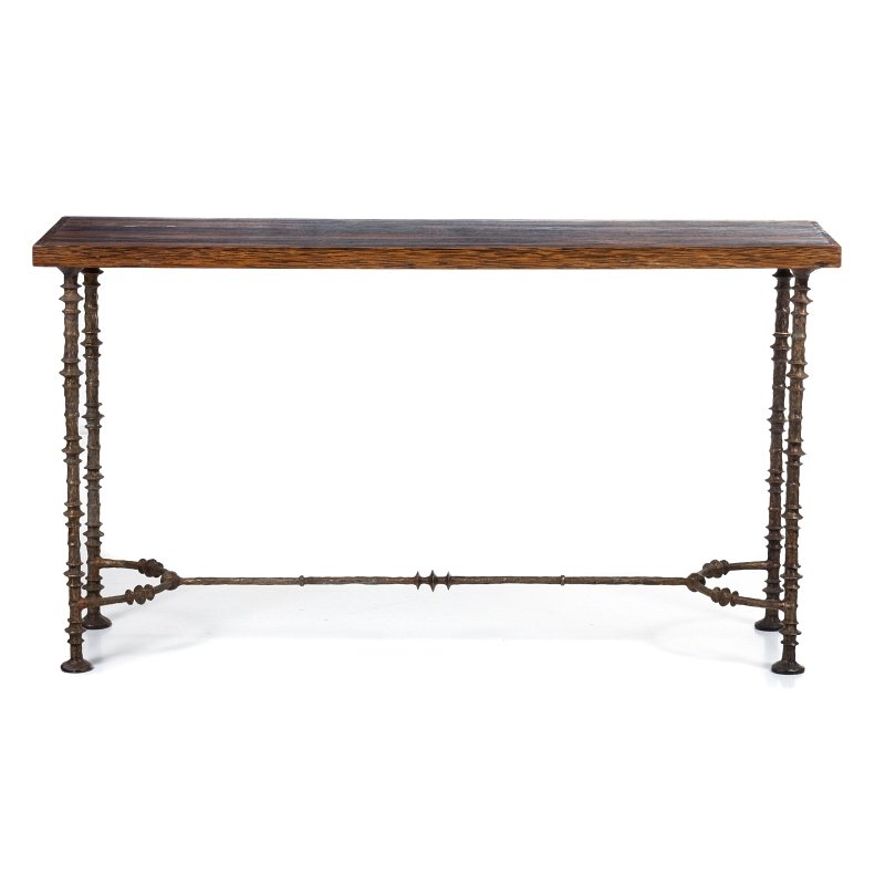 FRANCOIS DANECK (20th/21st century) - Console in b: French, legs in patinated and relieved bronze, top coated with Macassar ebony. Signs of wear. Dim.:77,5x140x40cm.