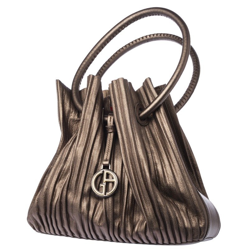 GIORGIO ARMANI - Handbag: Handbag in leather, bronze color, inside with small pochette. Marked. Dim.:27x28cm.