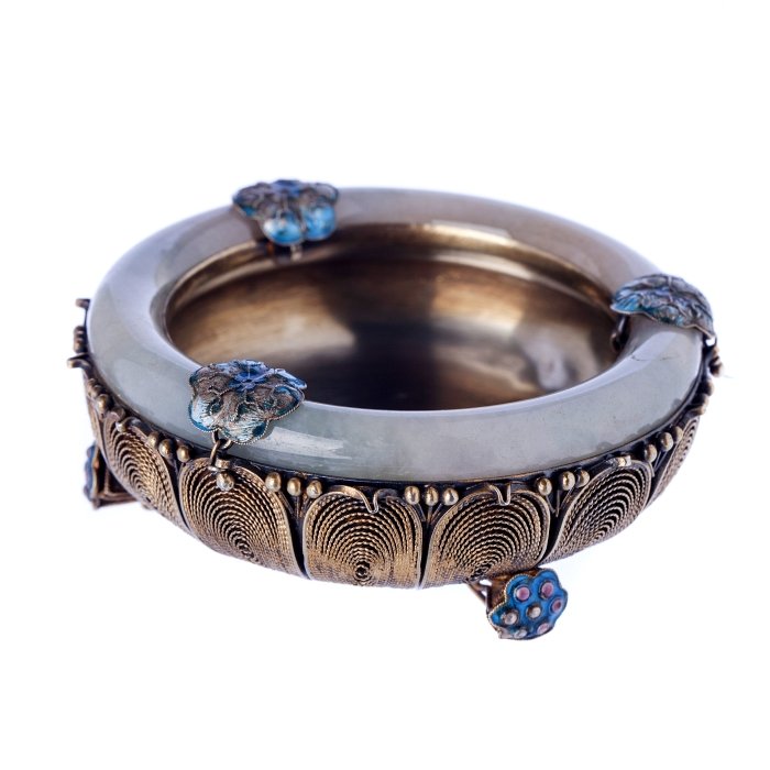 Bowl in Chinese silver filigree and jade (1 of 1)