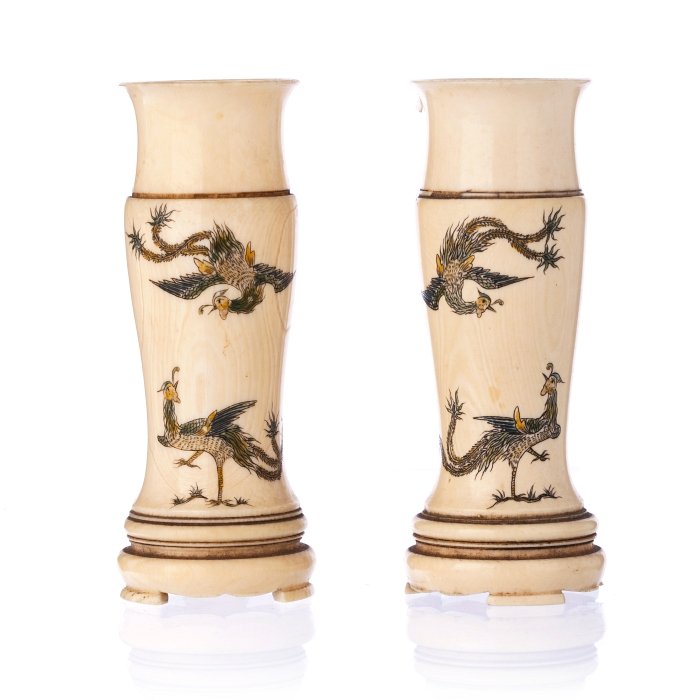Pair of Chinese vases 'phoenixes' in ivory (1 of 1)