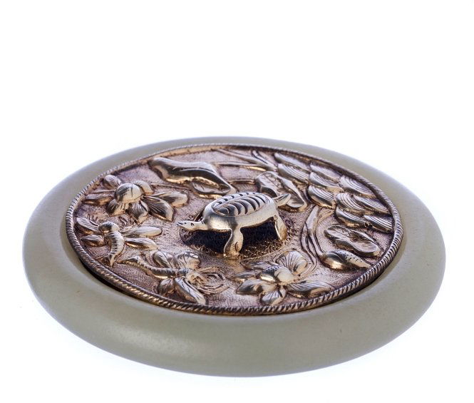 Chinese hand mirror in silver and jade (1 of 1)