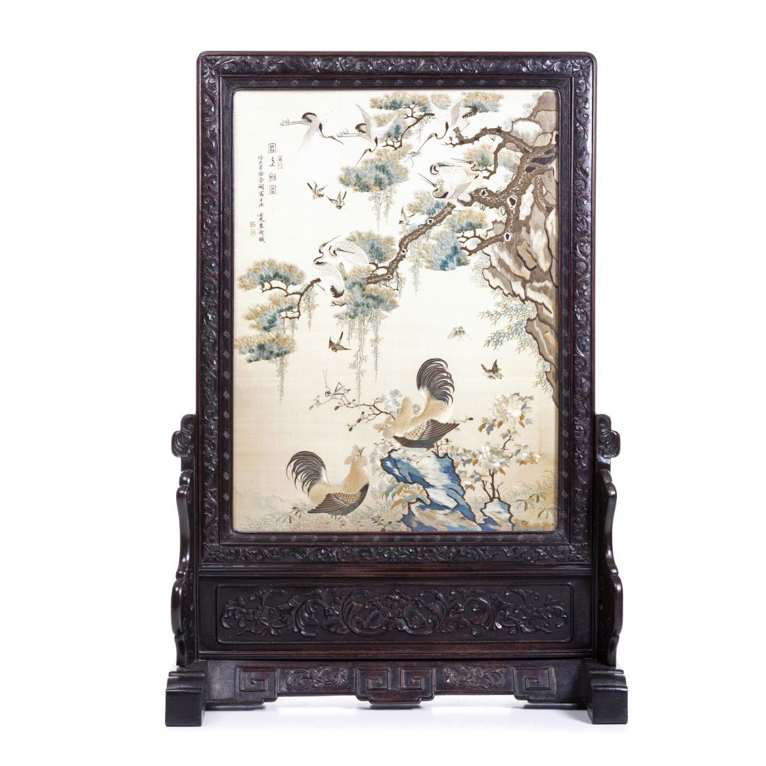 Chinese table screen with 'birds' in Hongmu and (1 of 1)