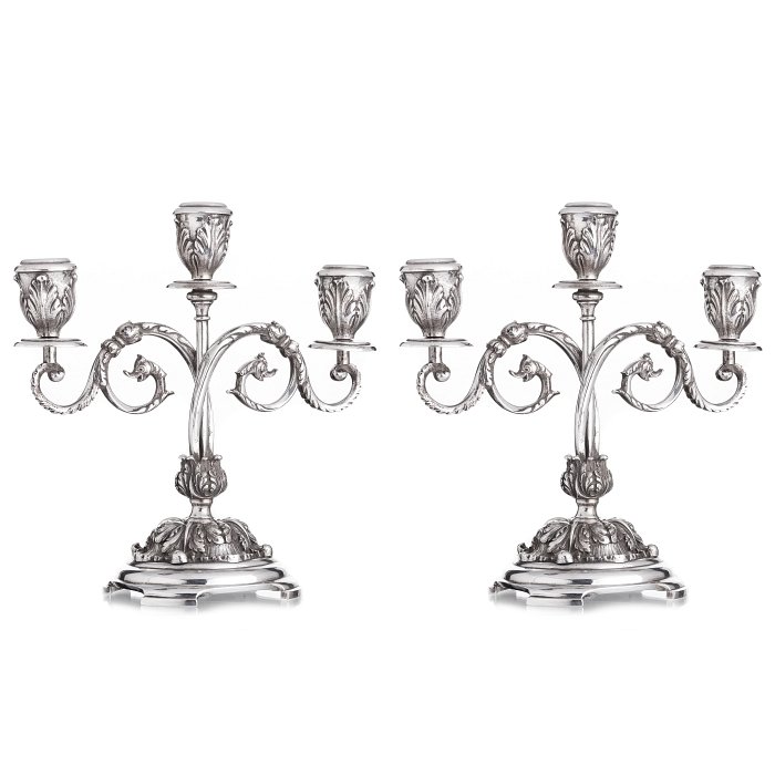TOPAZIO- Pair of silver candlesticks with three fires (1 of 1)