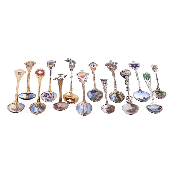 Lot of spoons with enamelled landscape on the bowl (1 of 1)
